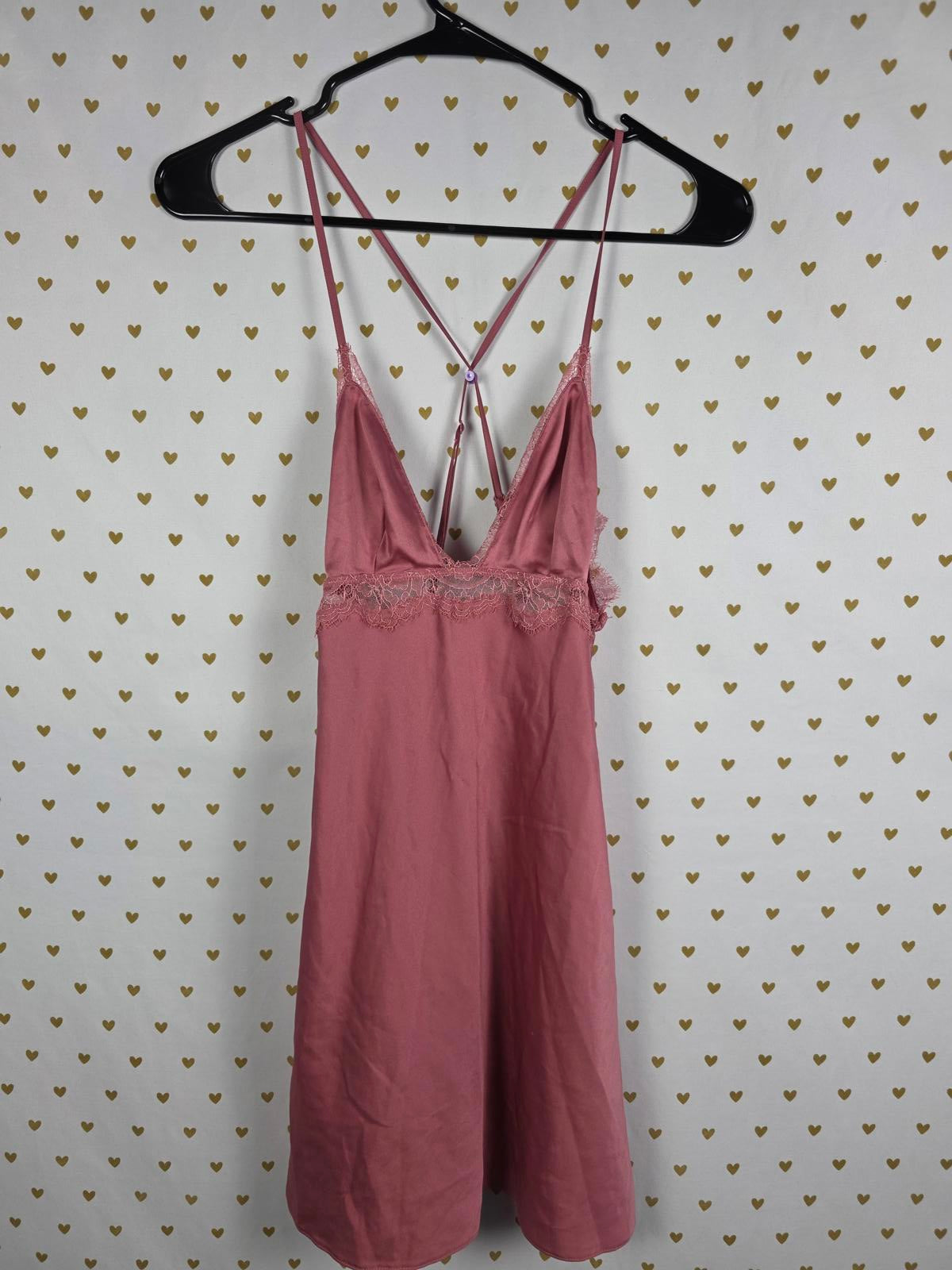 Victorias Secret Rose Satin Silky XS Slip Dress Lingerie Sleep Strappy