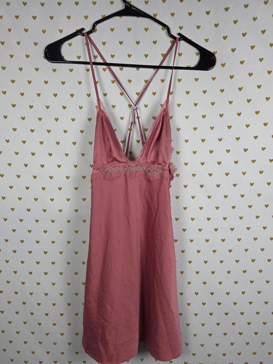 Victorias Secret Rose Satin Silky XS Slip Dress Lingerie Sleep Strappy