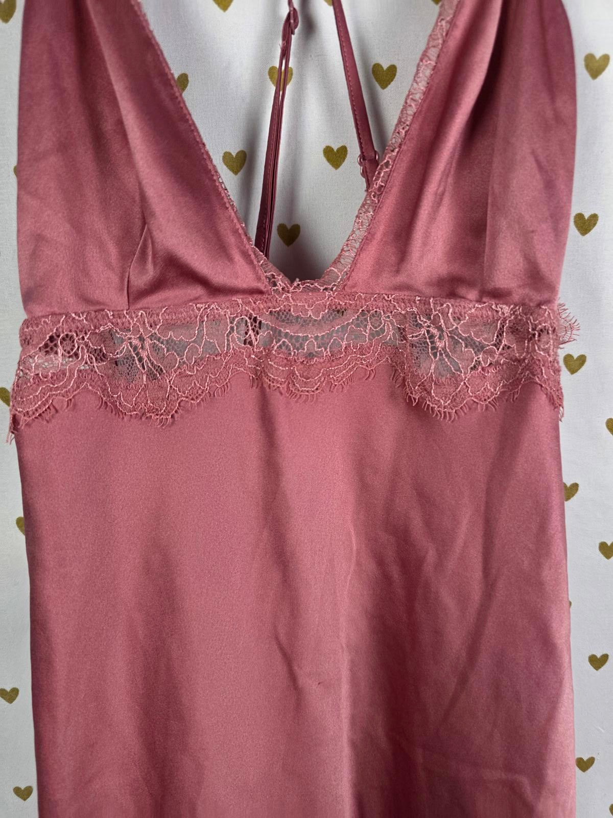 Victorias Secret Rose Satin Silky XS Slip Dress Lingerie Sleep Strappy