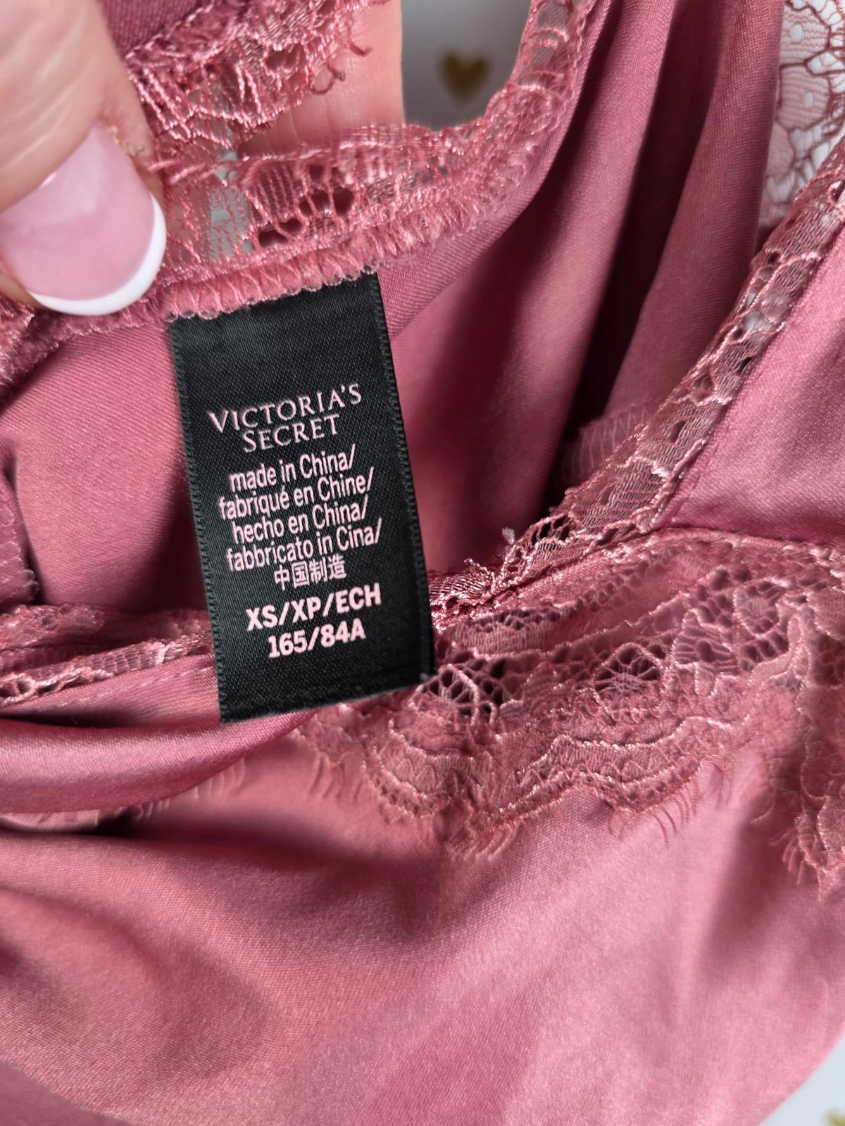 Victorias Secret Rose Satin Silky XS Slip Dress Lingerie Sleep Strappy