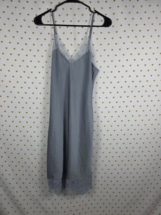 Victorias Secret Grey Long Satin Silky Slip Dress lace accent Medium Lingerie