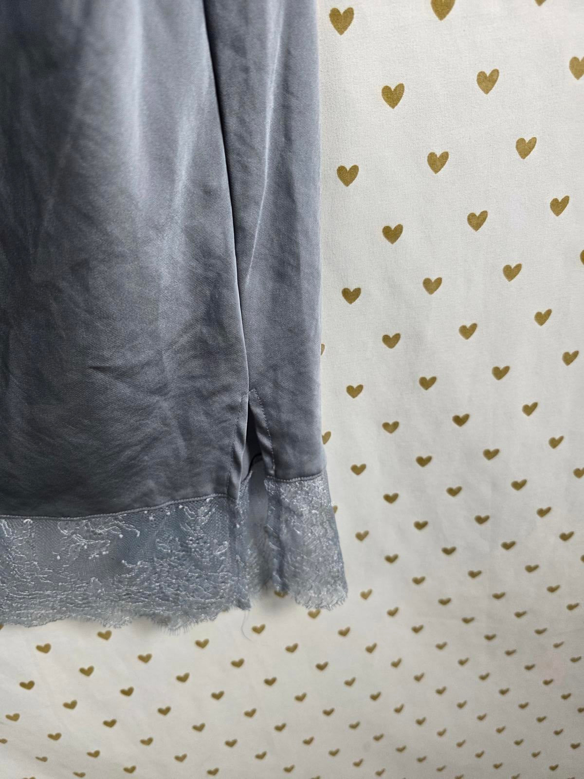 Victorias Secret Grey Long Satin Silky Slip Dress lace accent Medium Lingerie