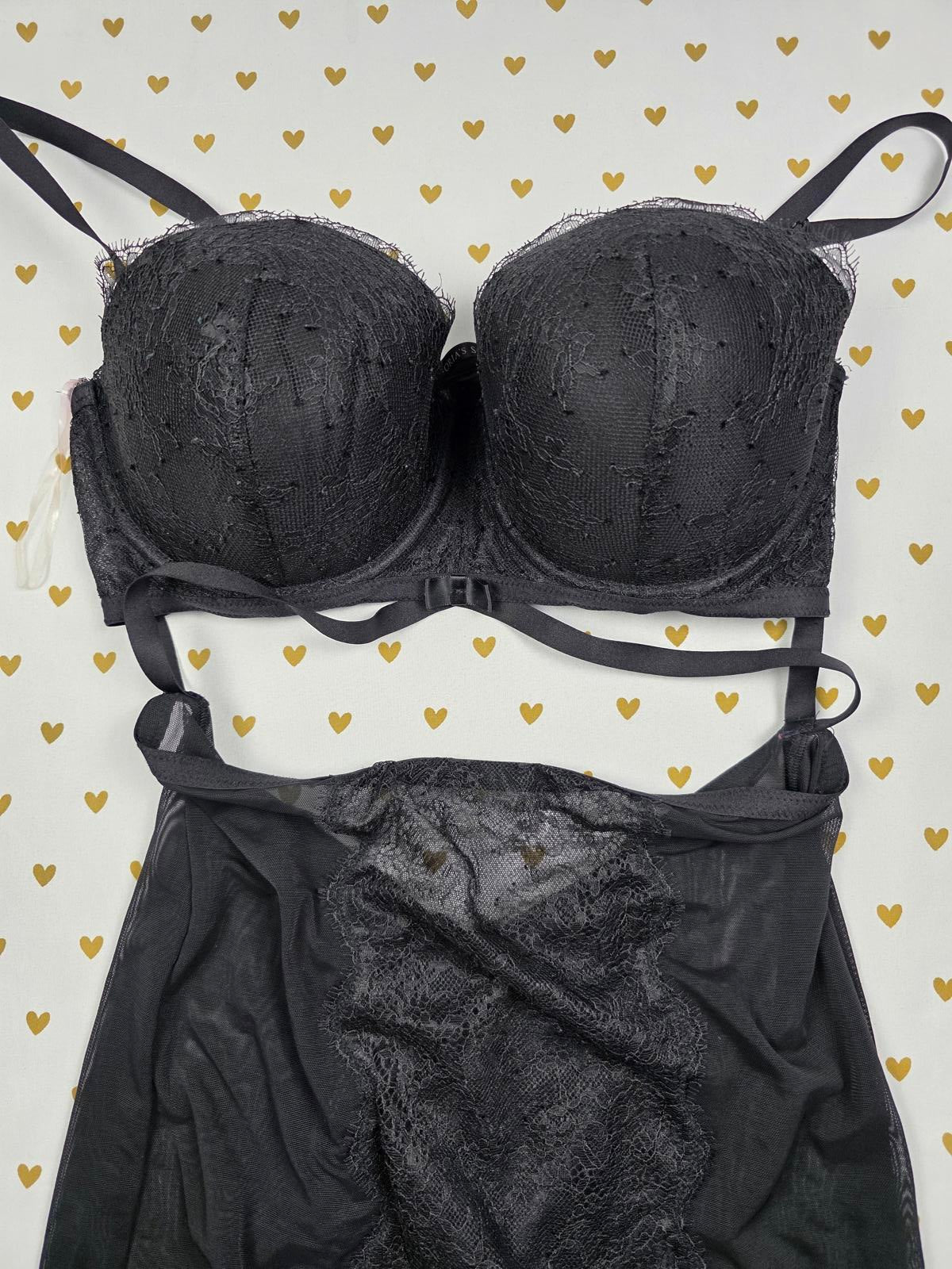Victorias Secret Black 36D Caged Strappy Garter Push Up Lingerie Bustier