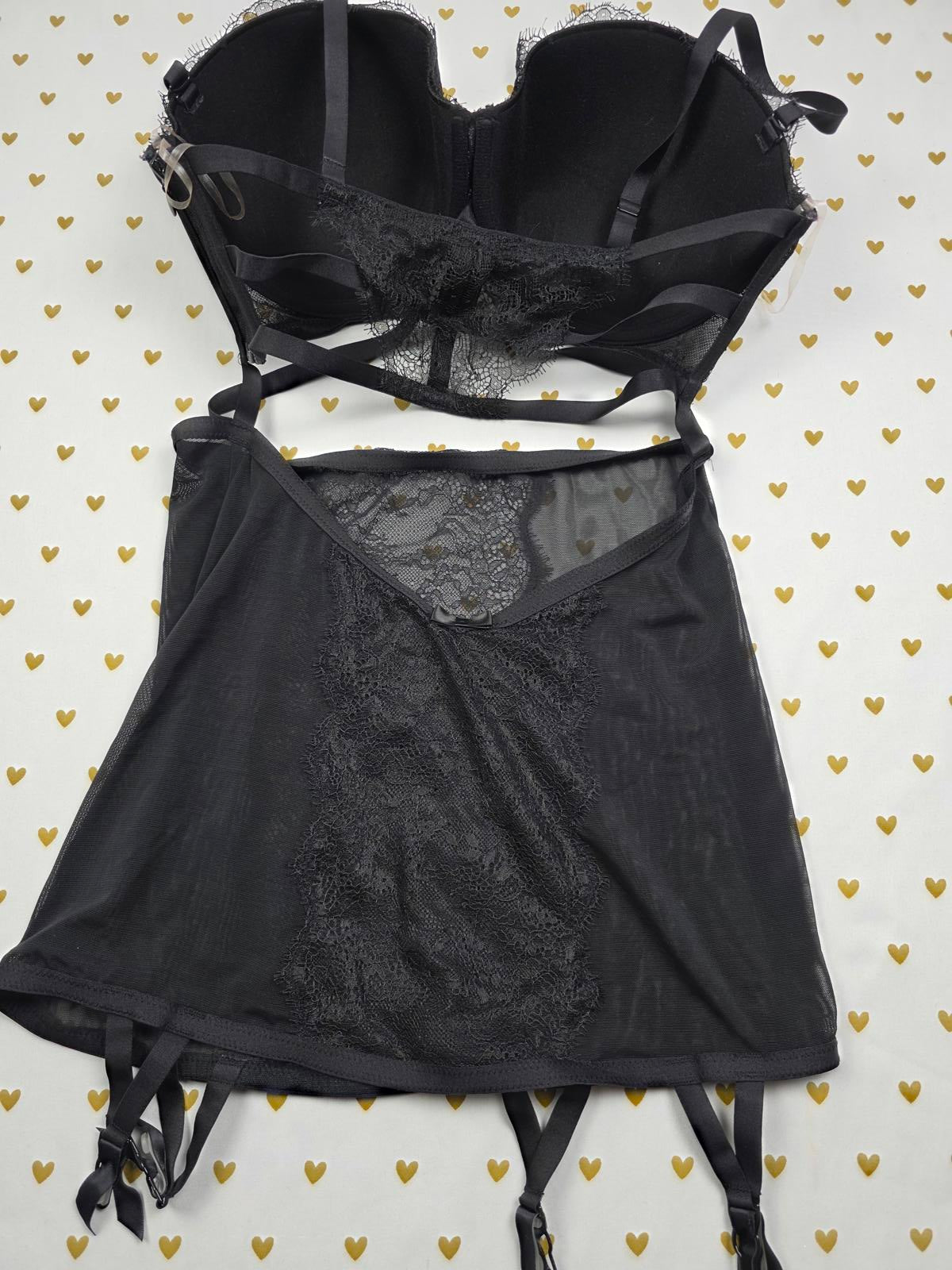 Victorias Secret Black 36D Caged Strappy Garter Push Up Lingerie Bustier