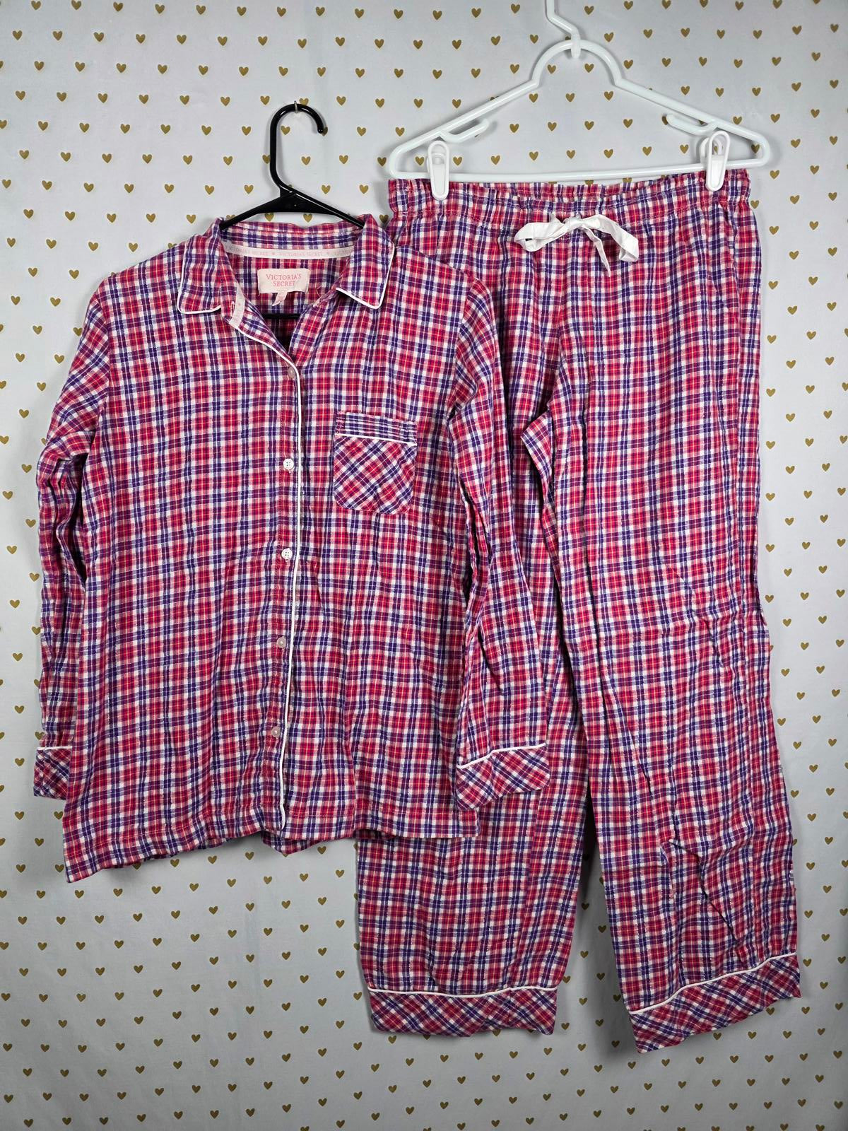 Victorias Secret Y2k Plaid Button Down Pajama Shirt & Pants SET SMALL