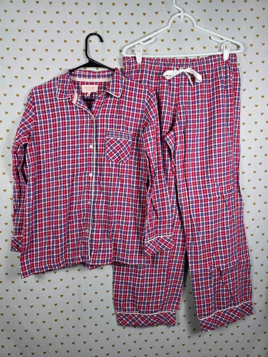 Victorias Secret Y2k Plaid Button Down Pajama Shirt & Pants SET SMALL