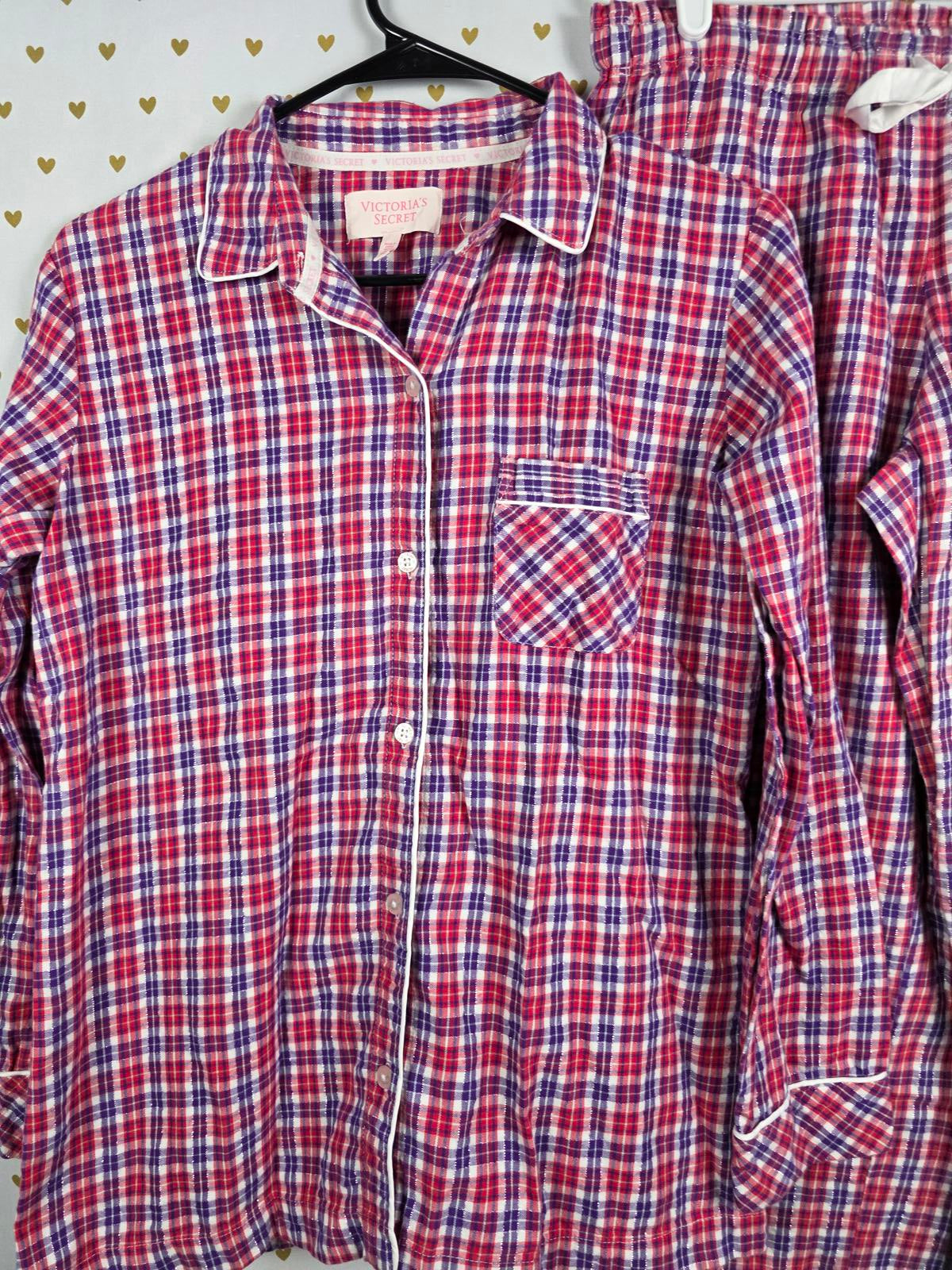 Victorias Secret Y2k Plaid Button Down Pajama Shirt & Pants SET SMALL