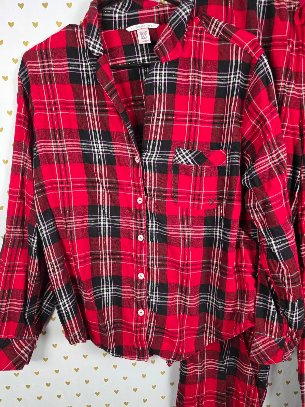 Victorias Secret RED Plaid Sleep Set Pajama Button Down Shirt Pants MEDIUM