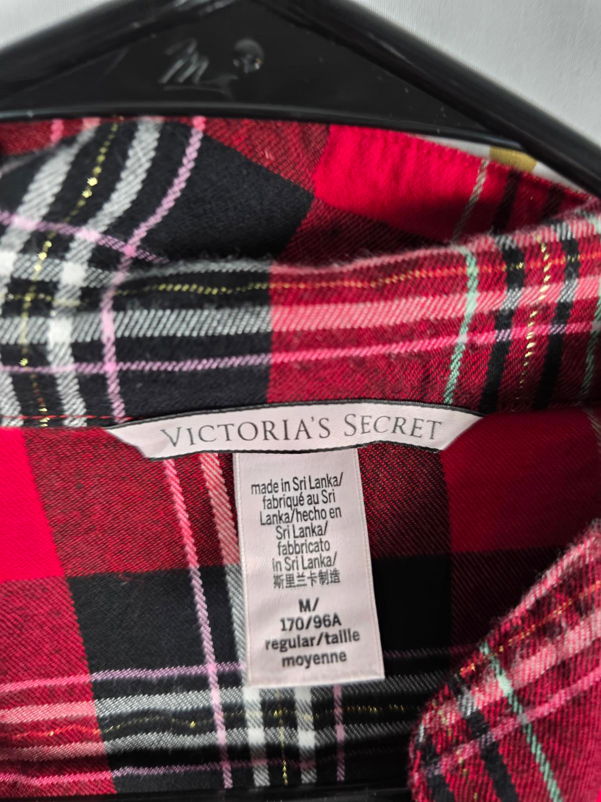 Victorias Secret RED Plaid Sleep Set Pajama Button Down Shirt Pants MEDIUM