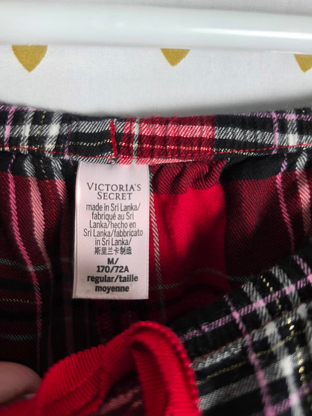 Victorias Secret RED Plaid Sleep Set Pajama Button Down Shirt Pants MEDIUM