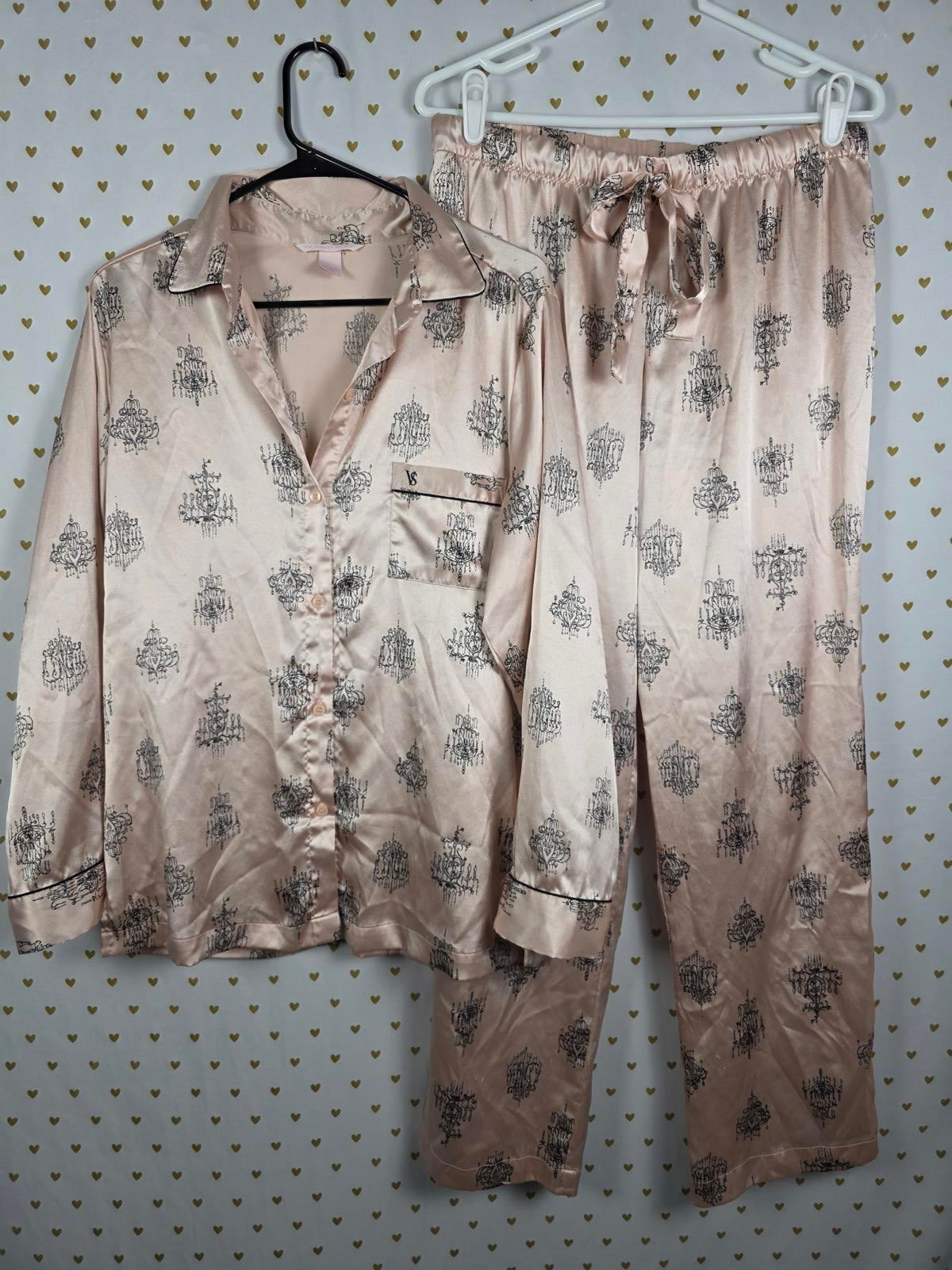 Victorias Secret SATIN Silky Sleep Set Pajama Medium PJ button Down shirt Pants
