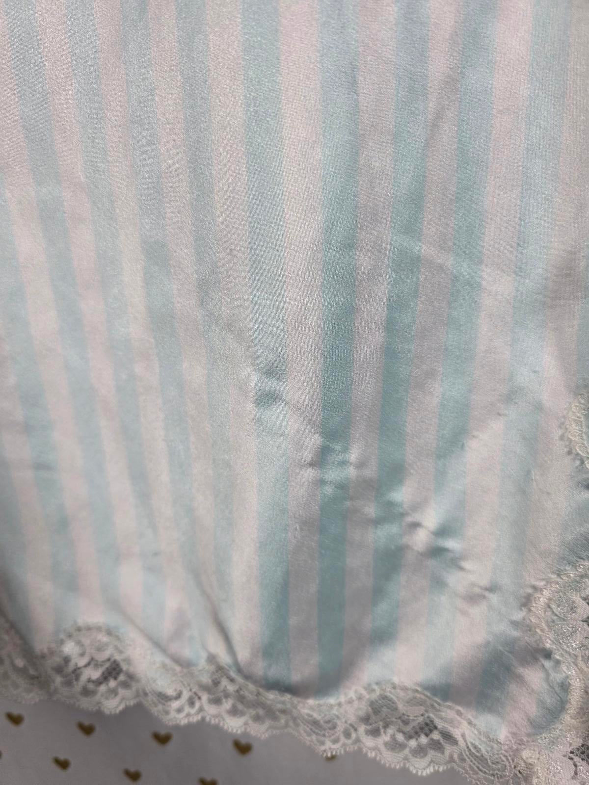 Victorias Secret SatIn Blue White STRIPED Slip Dress Nightie Lingerie Lace Large
