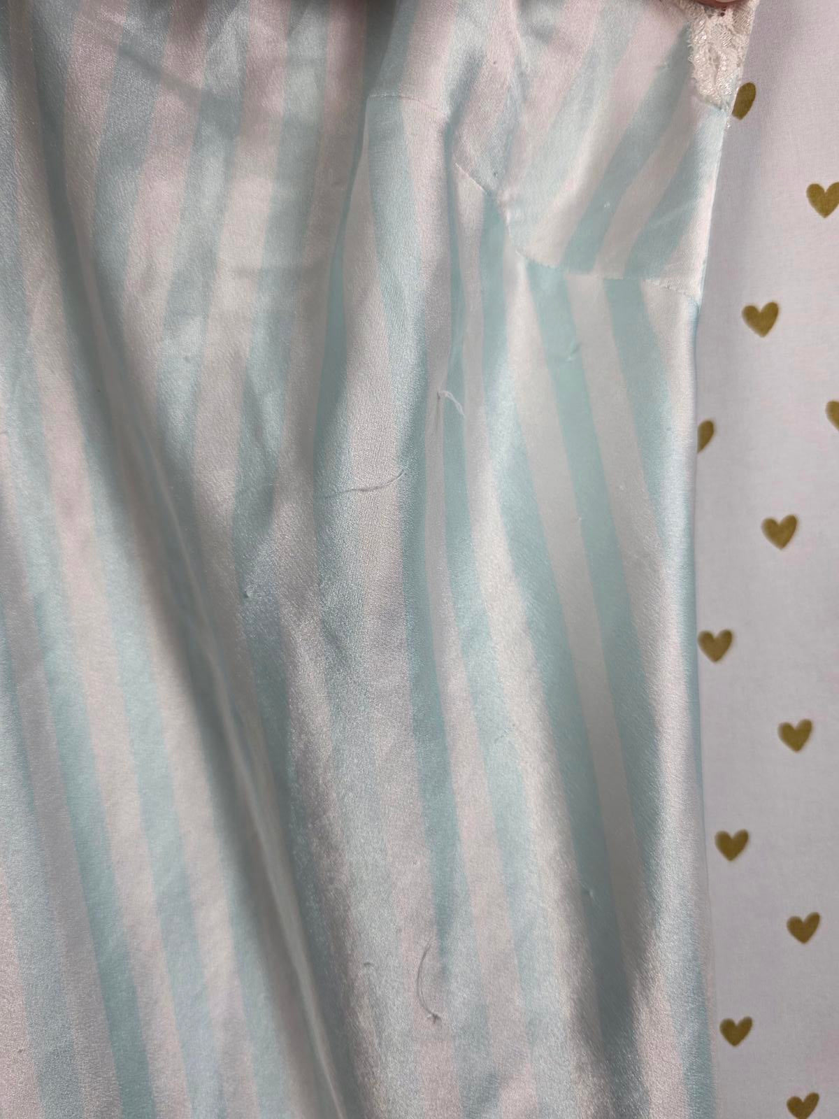 Victorias Secret SatIn Blue White STRIPED Slip Dress Nightie Lingerie Lace Large