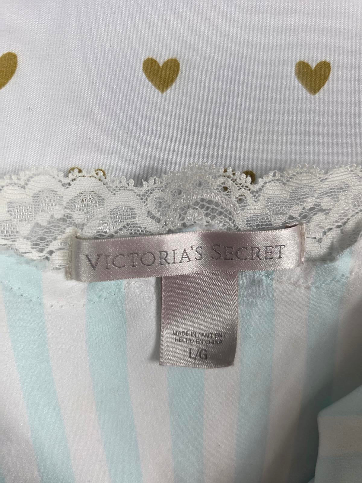 Victorias Secret SatIn Blue White STRIPED Slip Dress Nightie Lingerie Lace Large