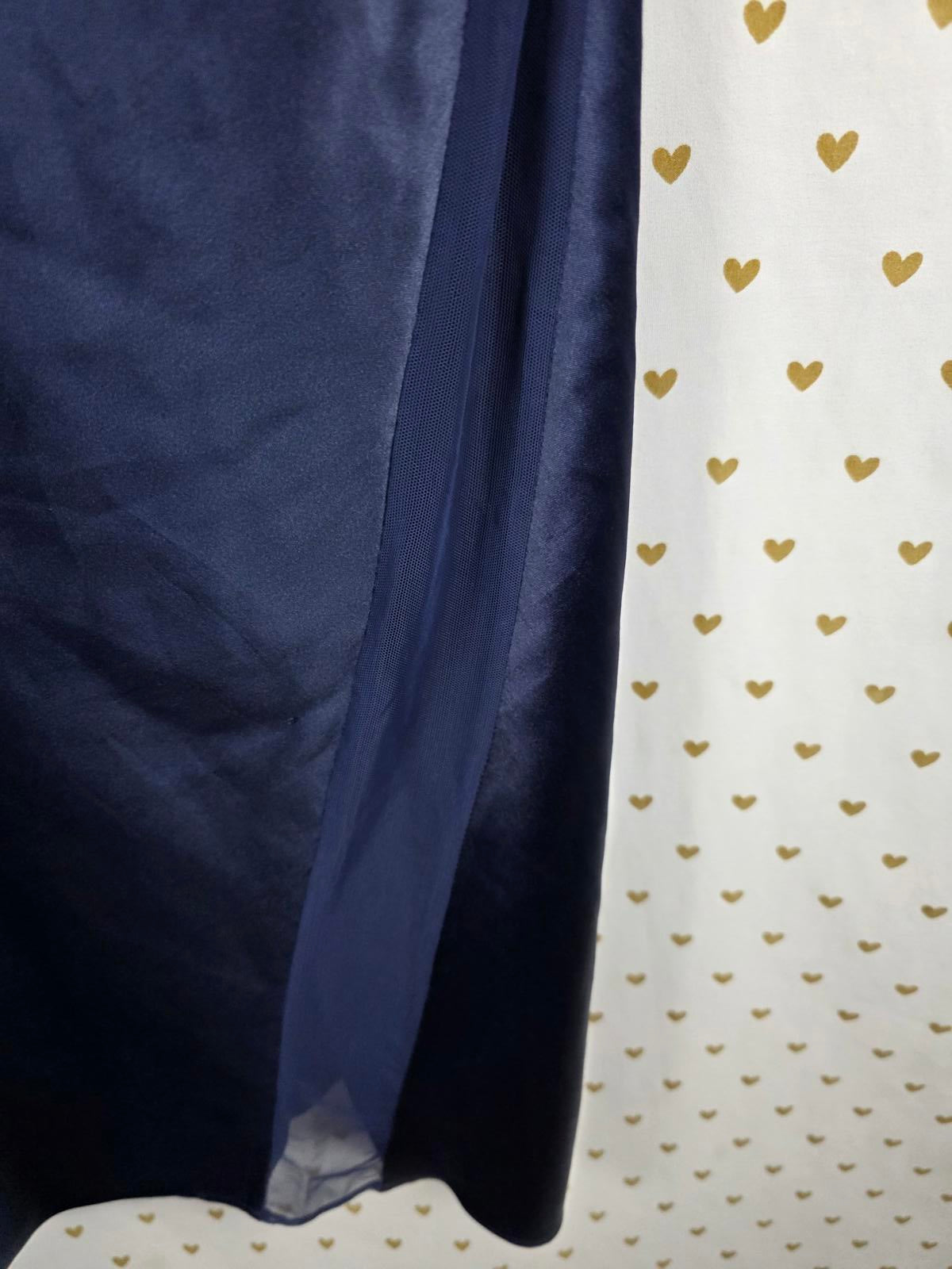 Victorias Secret LARGE Dark Blue Satin Maxi Dress Full Length Sheer Side SEXY