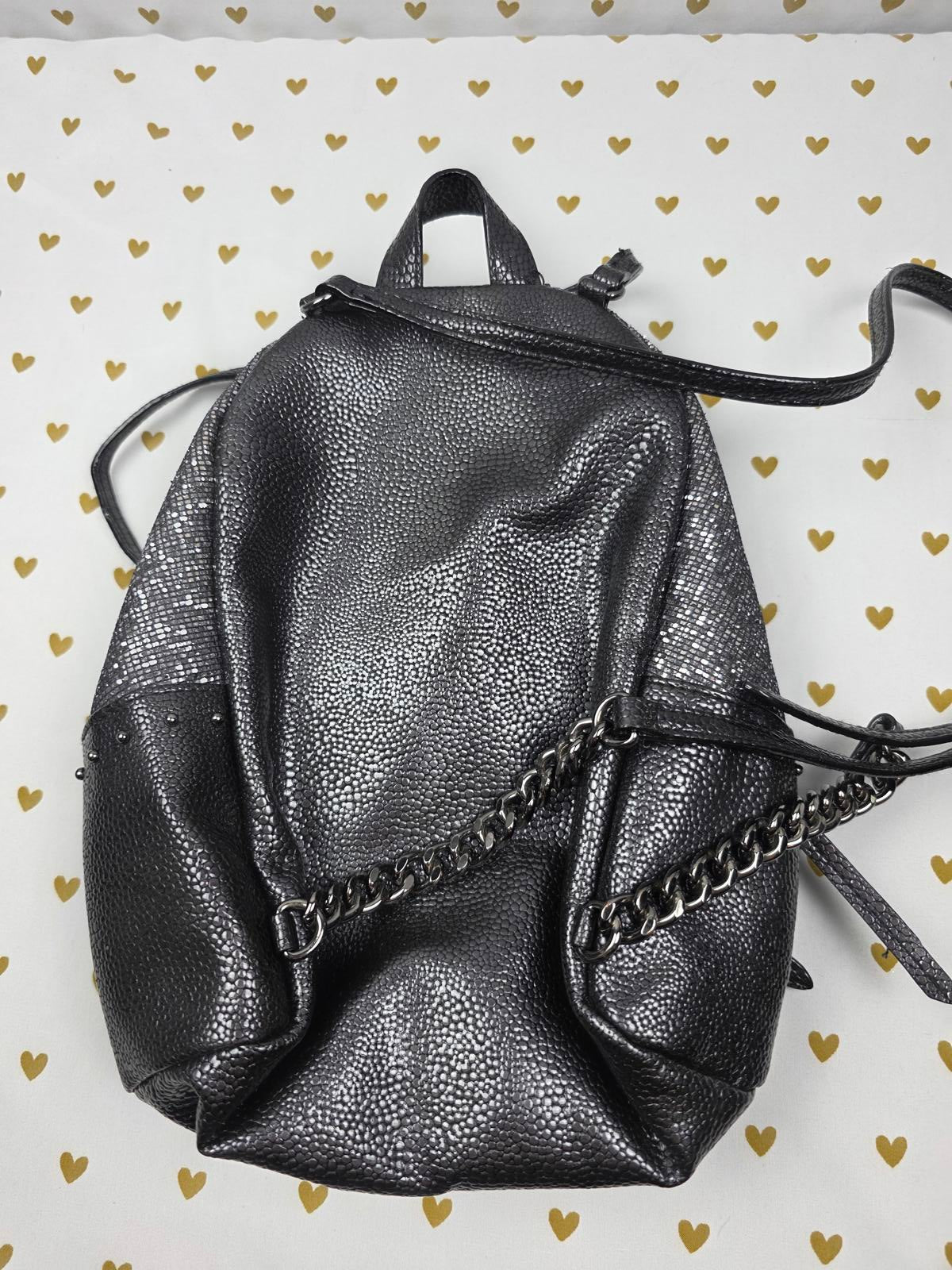 Victoria's Secret Black Studded Glitter Bling city Mini Purse Backpack EXC