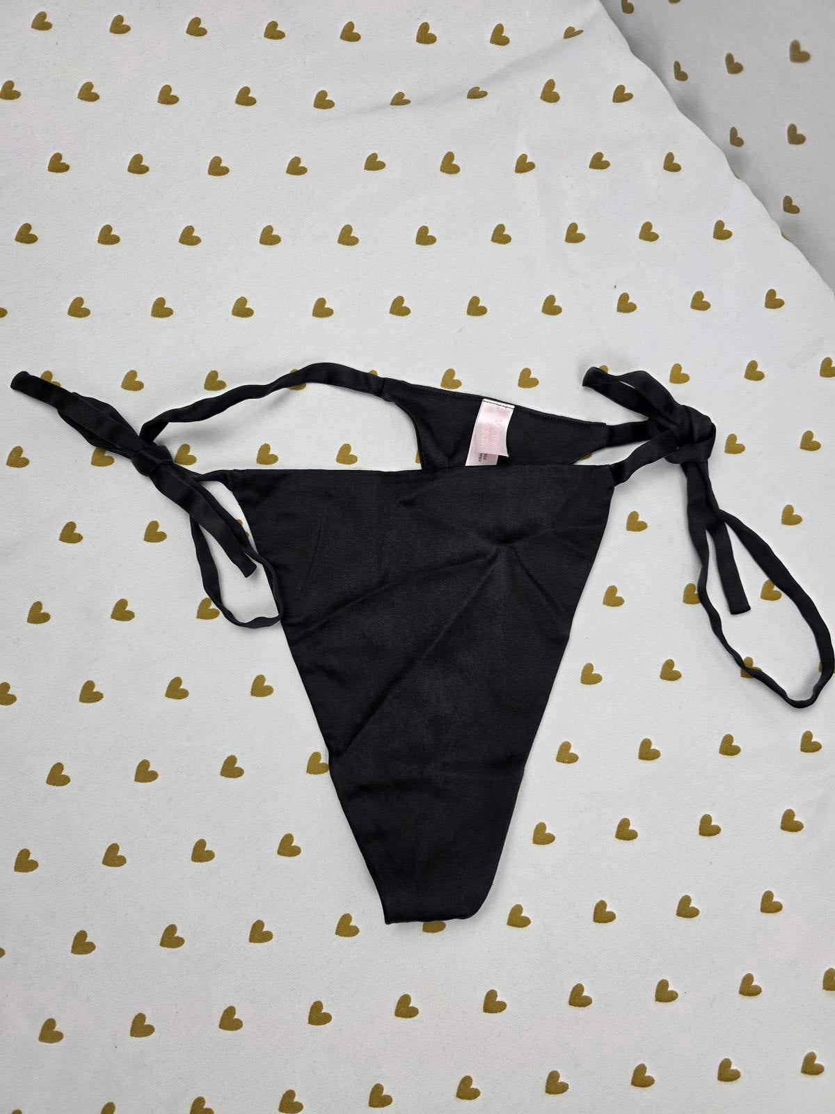 Victorias Secret Black SILK VINTAGE Y2k Small V string thong tie side Panties