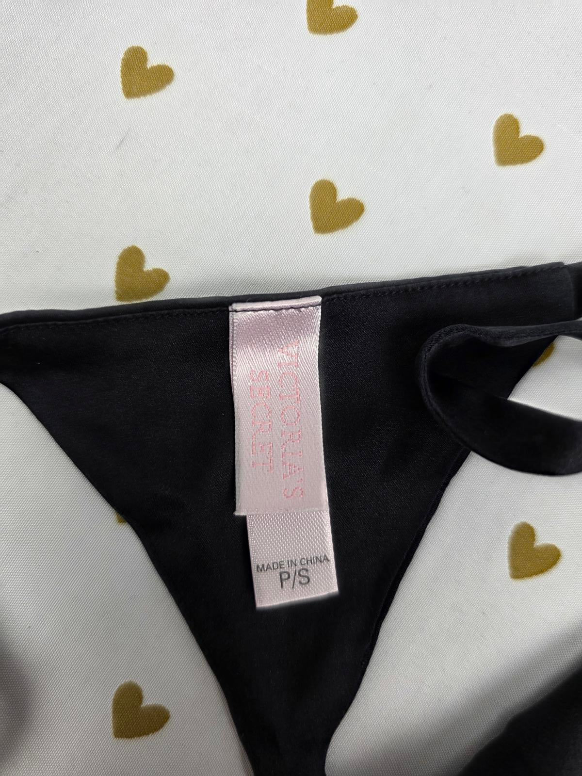 Victorias Secret Black SILK VINTAGE Y2k Small V string thong tie side Panties