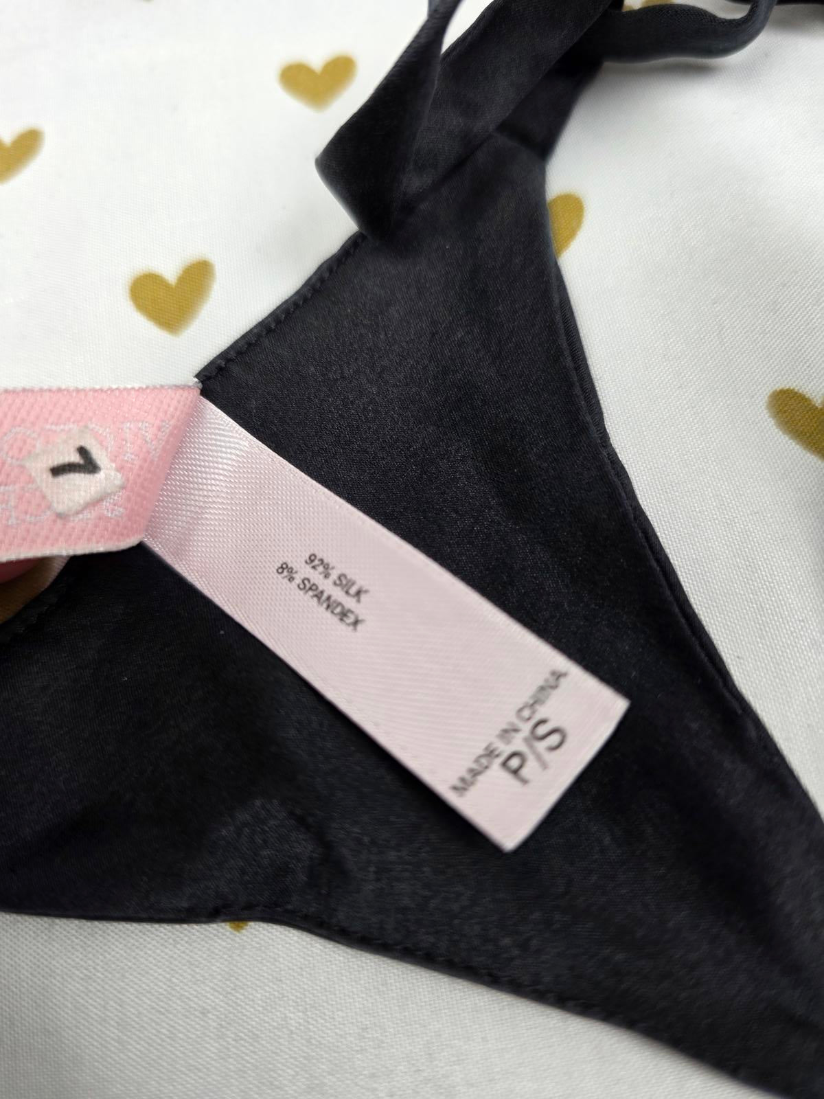 Victorias Secret Black SILK VINTAGE Y2k Small V string thong tie side Panties