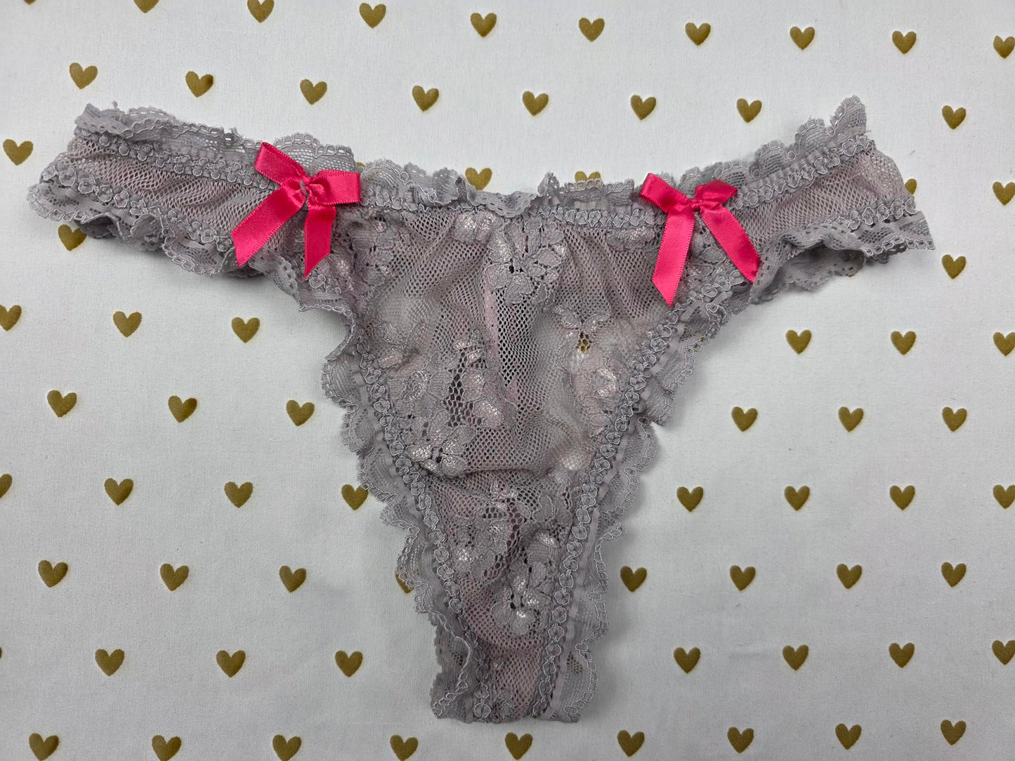 SEXY LITTLE THINGS Grey Ruched Bow thong Panties Grey MEDIUM