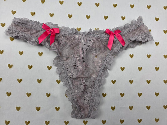 SEXY LITTLE THINGS Grey Ruched Bow thong Panties Grey MEDIUM