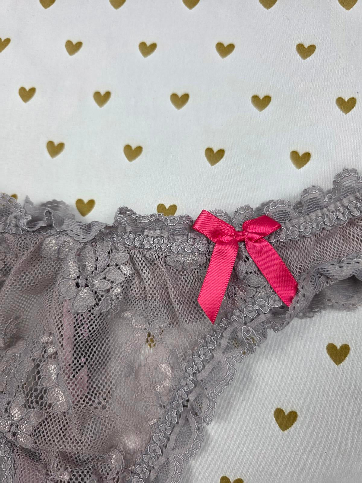 SEXY LITTLE THINGS Grey Ruched Bow thong Panties Grey MEDIUM