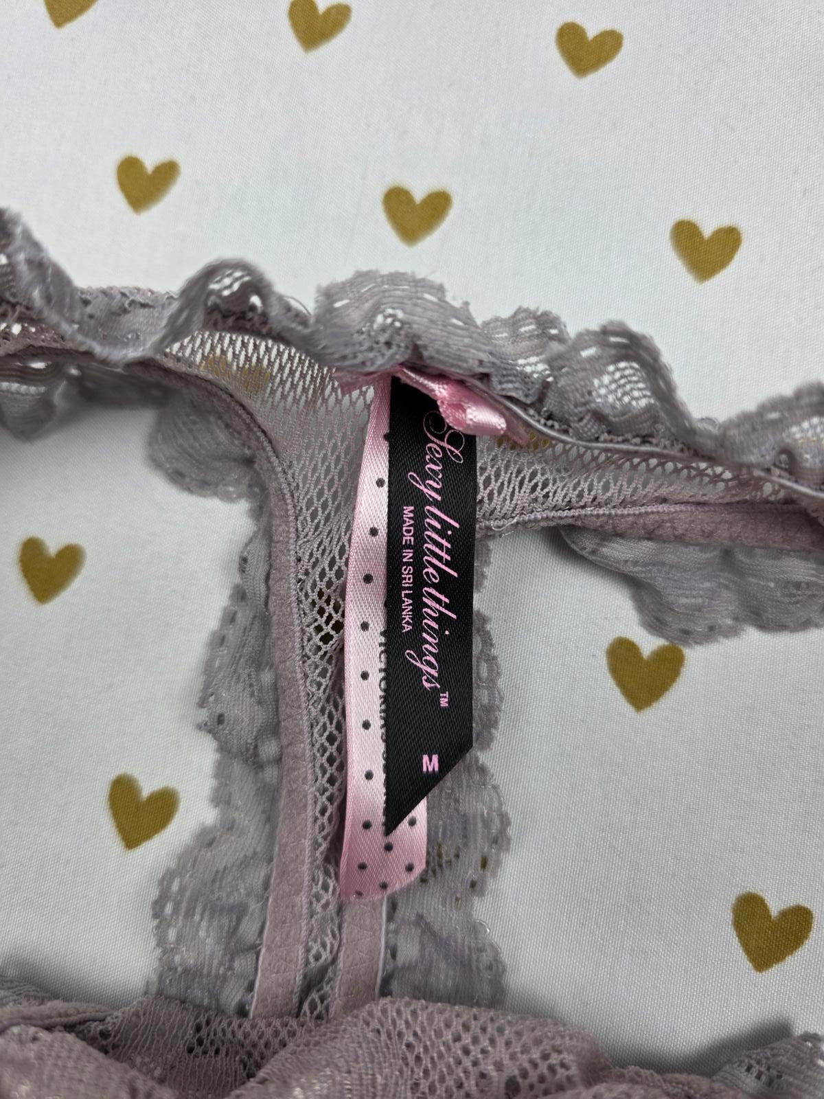 SEXY LITTLE THINGS Grey Ruched Bow thong Panties Grey MEDIUM