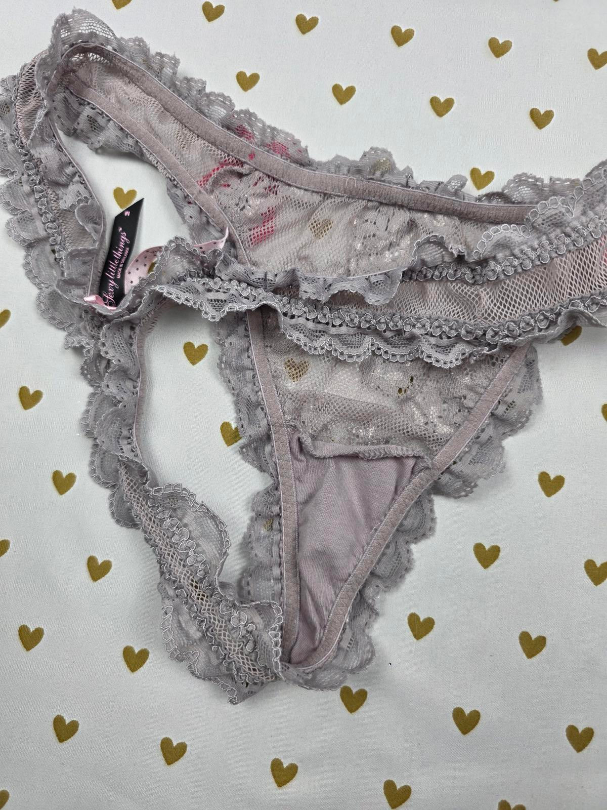SEXY LITTLE THINGS Grey Ruched Bow thong Panties Grey MEDIUM