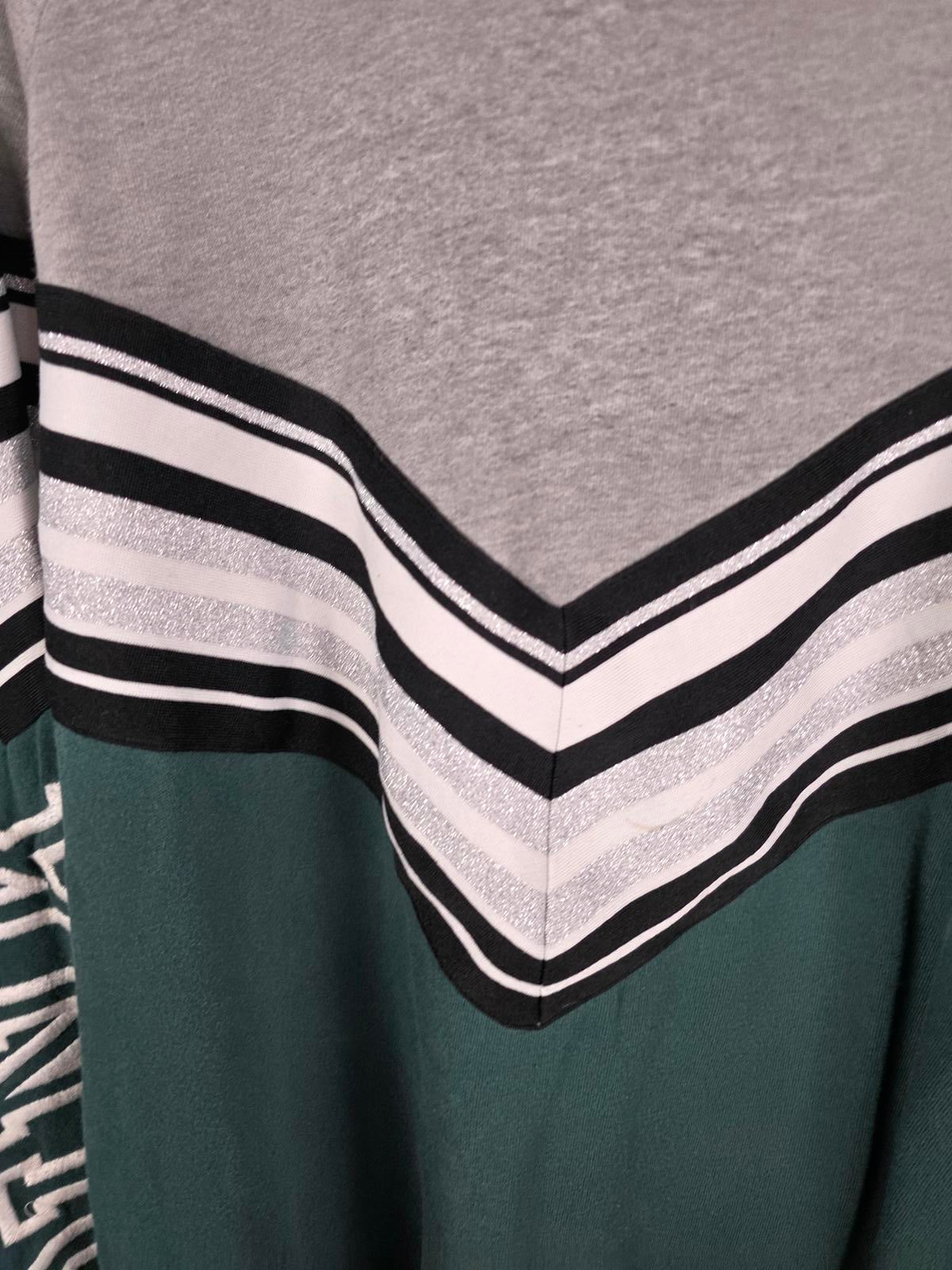 Victorias Secret Pink Logo Sleeve Chevron Green Sweater Crew SMALL