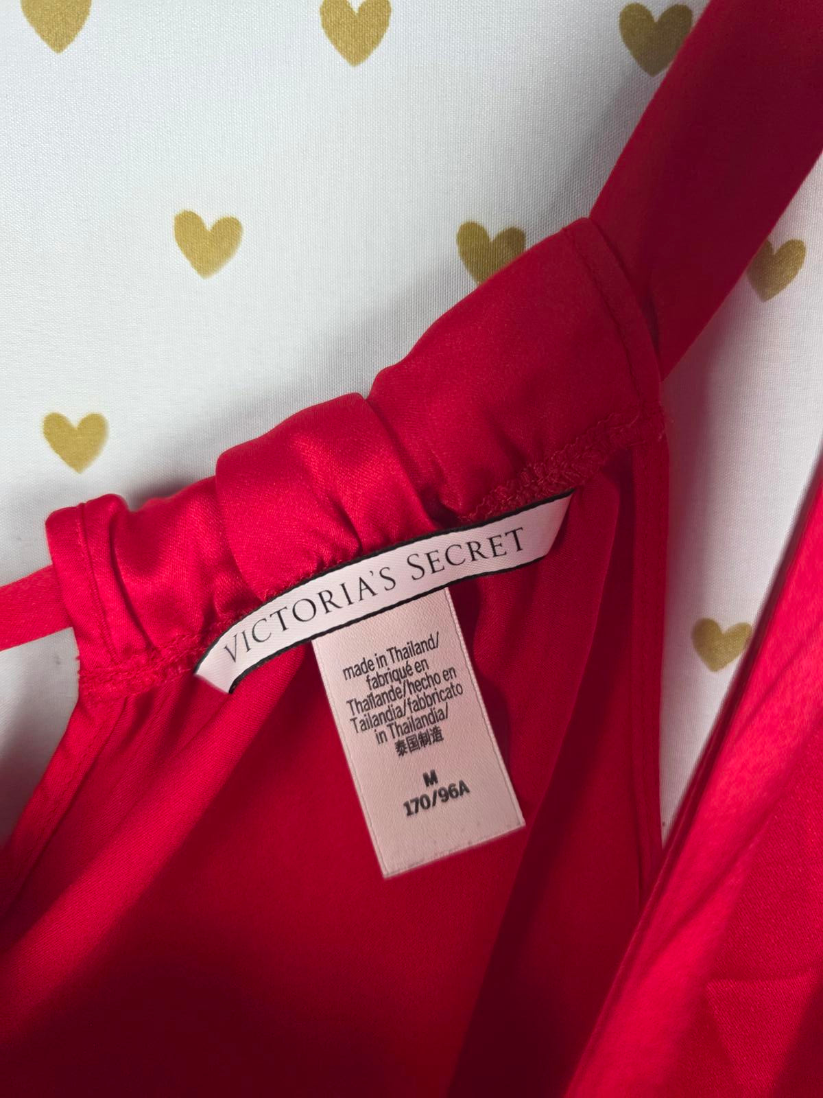 Victorias Secret Red satin ROMPER silky Shorts Nightie Medium Tie Back