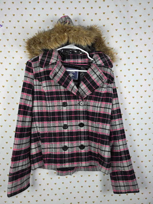 Victorias Secret Pink GRAIL Plaid Wool Parka Jacket Double Breasted SMALL HTF
