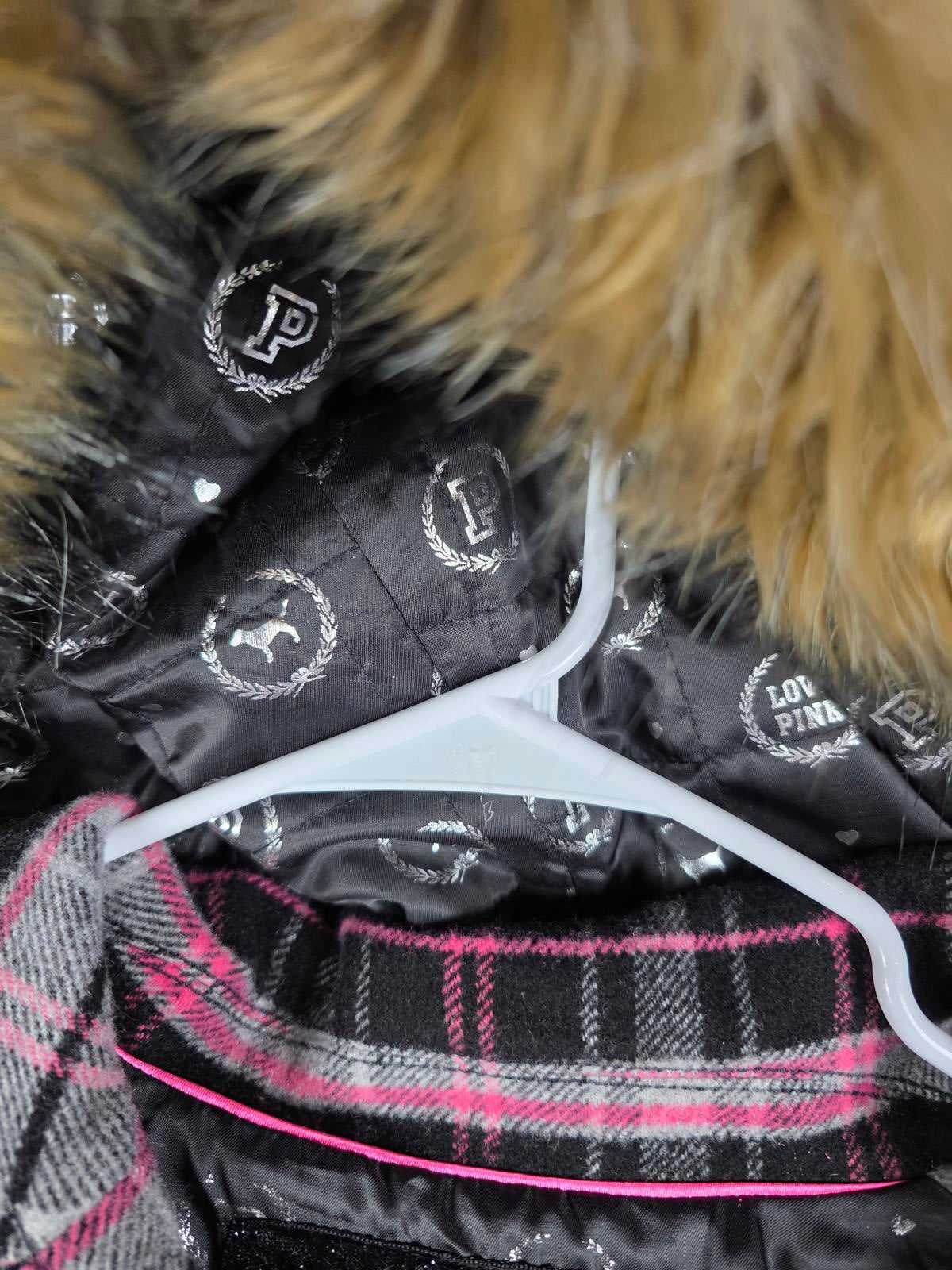 Victorias Secret Pink GRAIL Plaid Wool Parka Jacket Double Breasted SMALL HTF