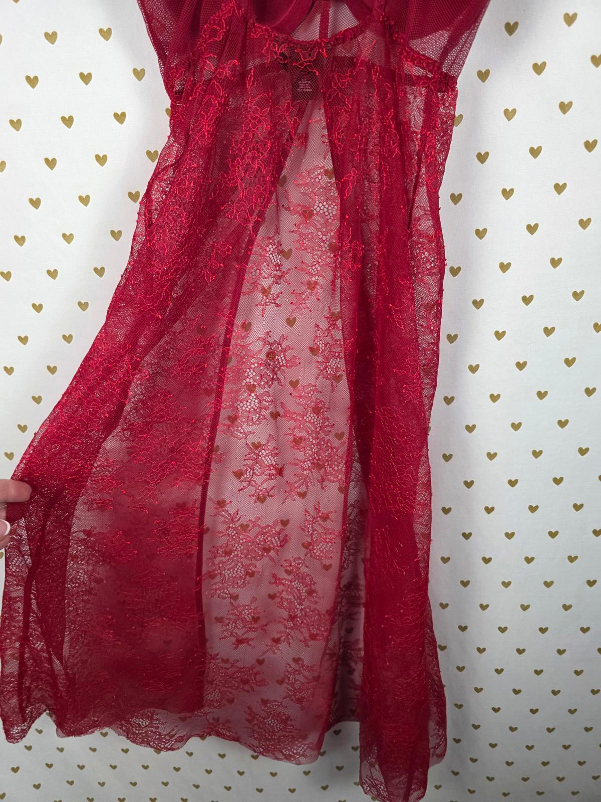 Victoria's Secret Sexy Red Lace Gold Chain Roman Goddess Chemise Nightie 34B