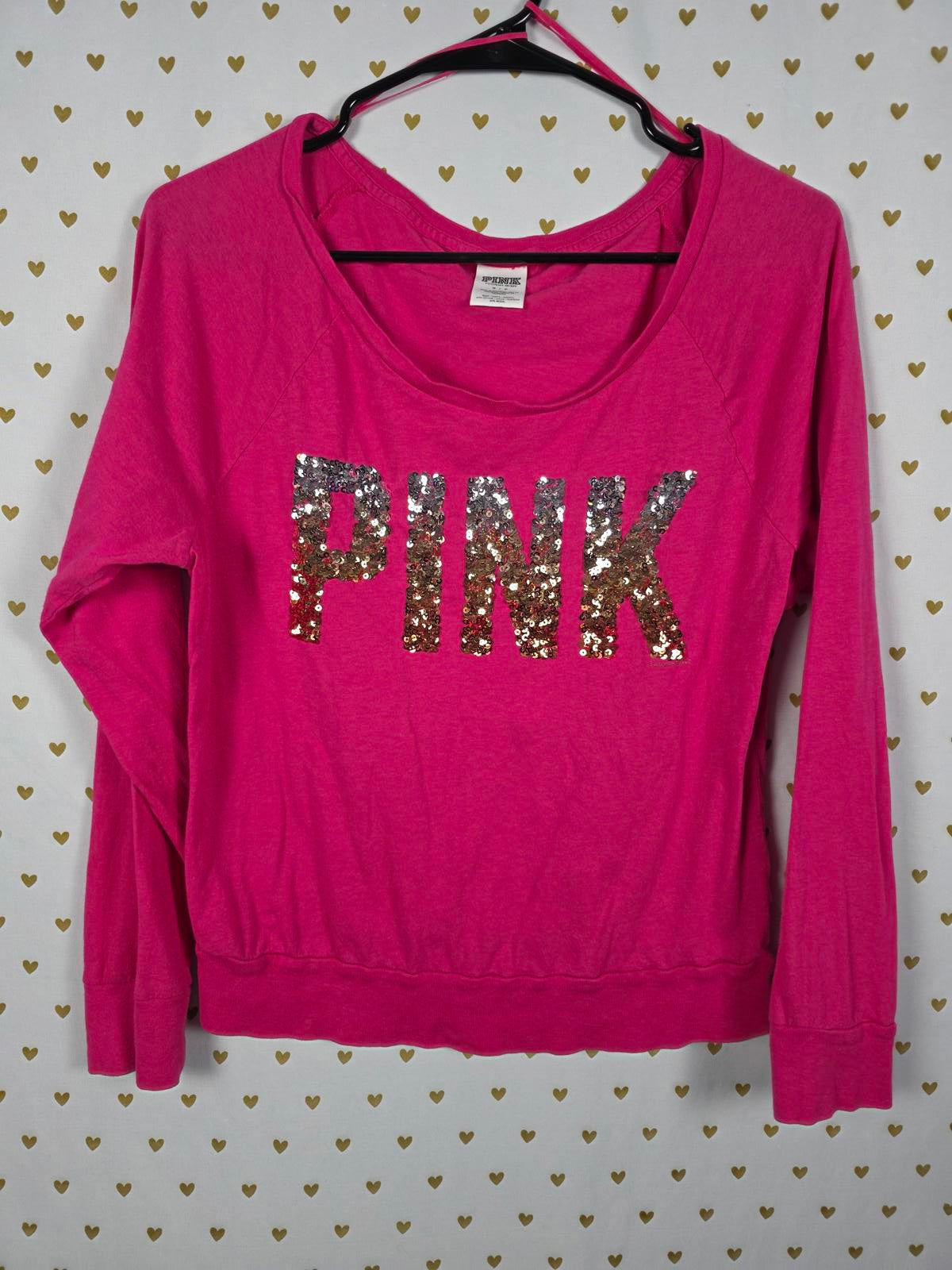 Victorias Secret PINK VINTAGE y2k BLING GRADIENT Gold Silver Long sleeve tee SM