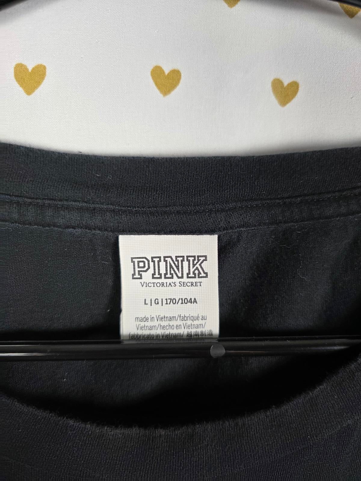 Victorias Secret Pink BLING PALM TREE SHINE TEE SHIRT LEGGING PANT SET GLITTER L