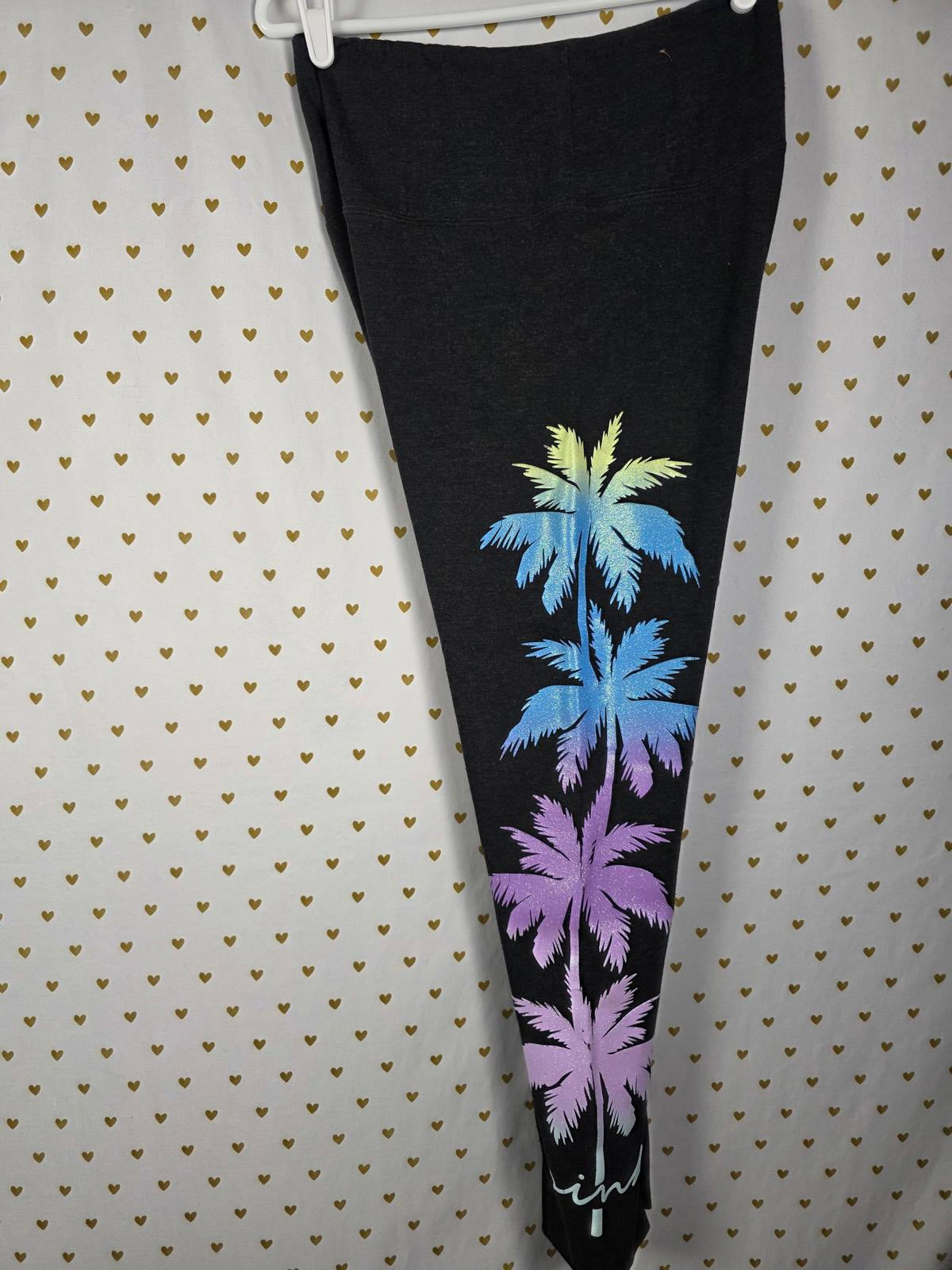 Victorias Secret Pink BLING PALM TREE SHINE TEE SHIRT LEGGING PANT SET GLITTER L