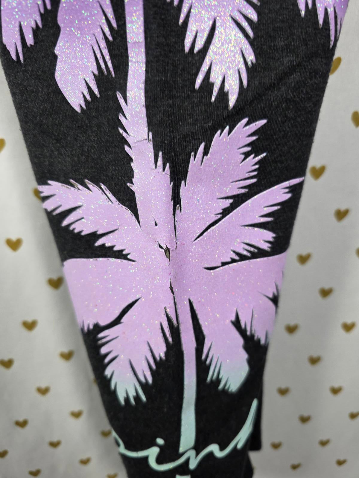 Victorias Secret Pink BLING PALM TREE SHINE TEE SHIRT LEGGING PANT SET GLITTER L