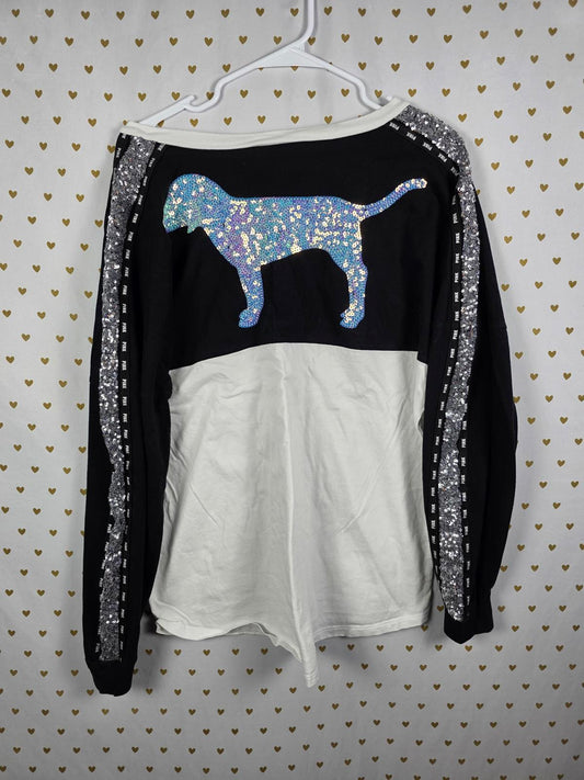 Victorias Secret PINK BLING Mermaid Sequined Long Sleeve Oversized dog Logo Tee