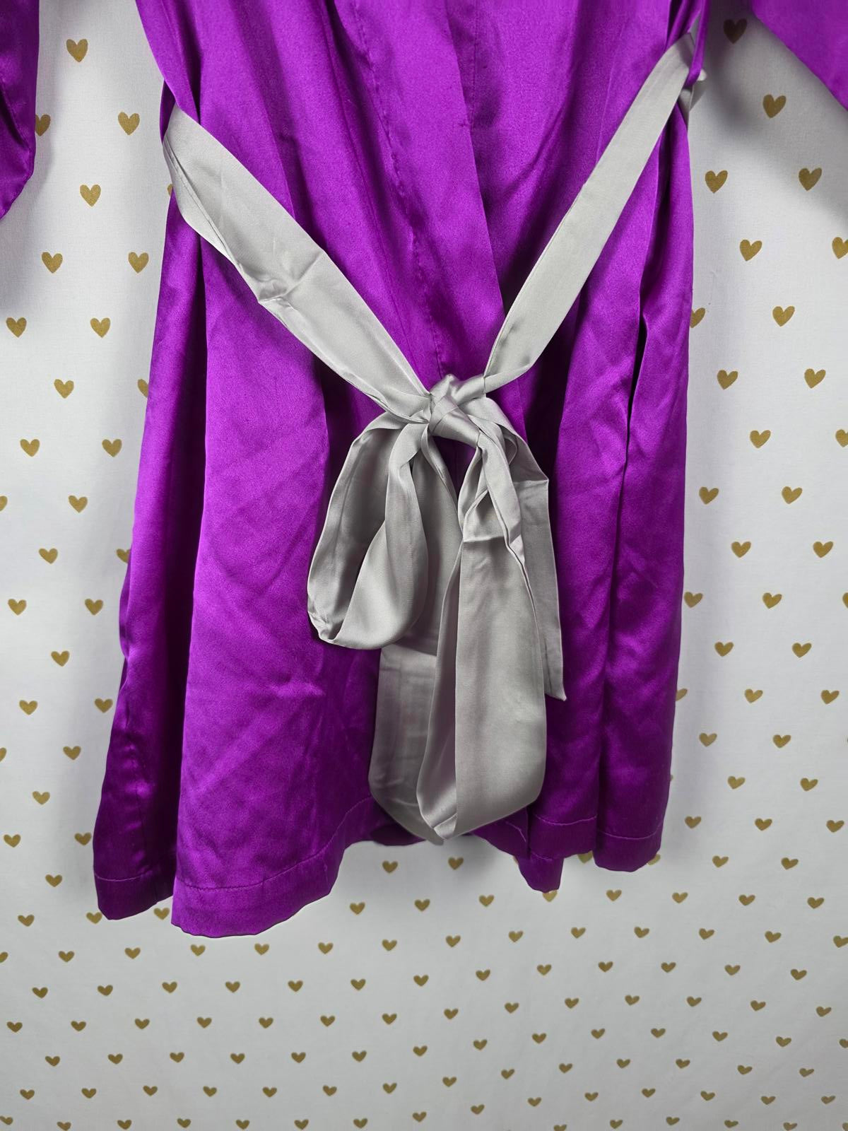 Victorias Secret Satin Silky Robe Purple Grey Lounge Kimono Wrap SMALL MEDIUM