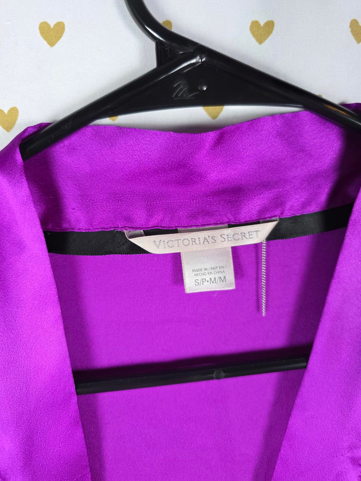 Victorias Secret Satin Silky Robe Purple Grey Lounge Kimono Wrap SMALL MEDIUM