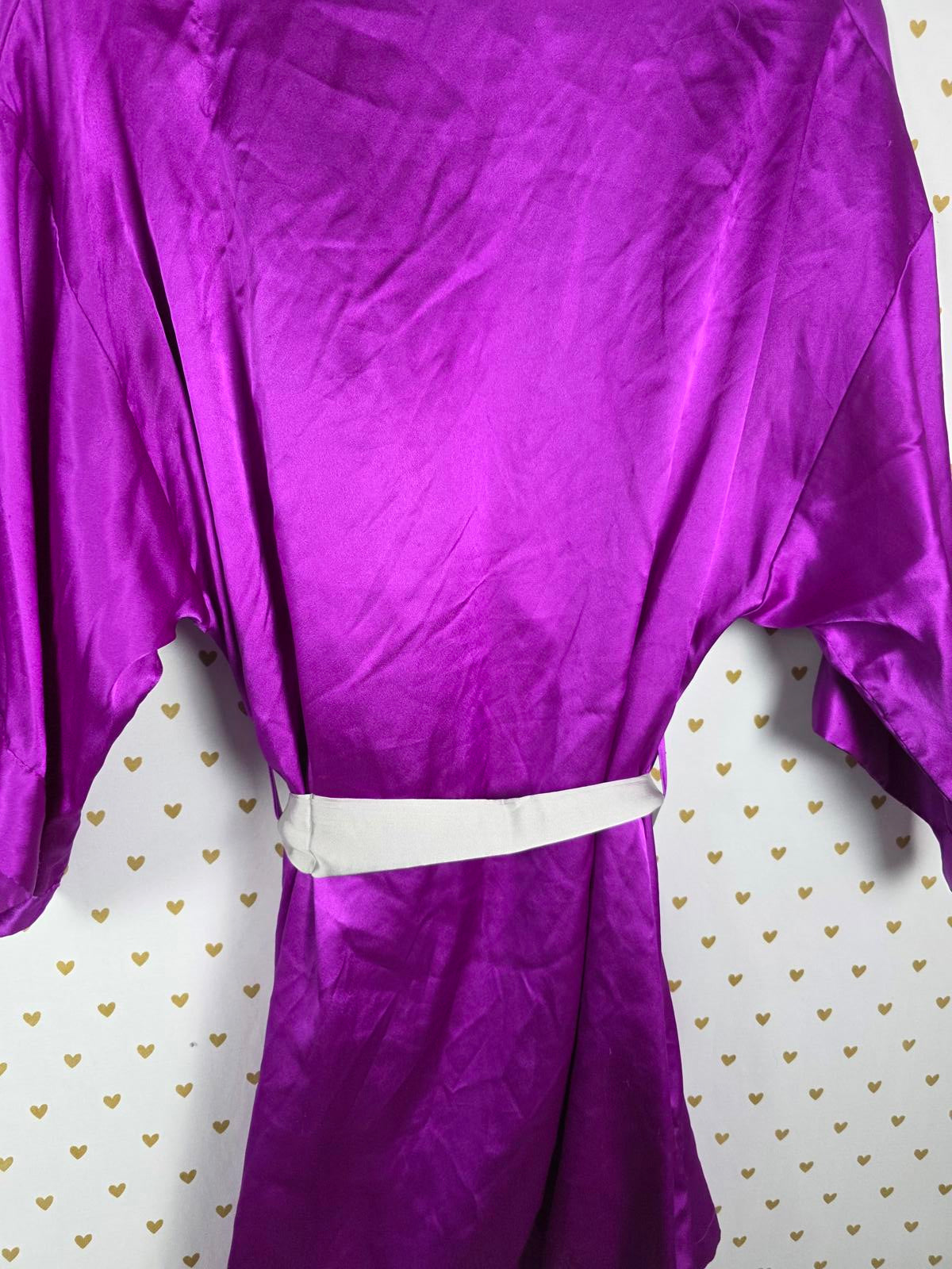 Victorias Secret Satin Silky Robe Purple Grey Lounge Kimono Wrap SMALL MEDIUM