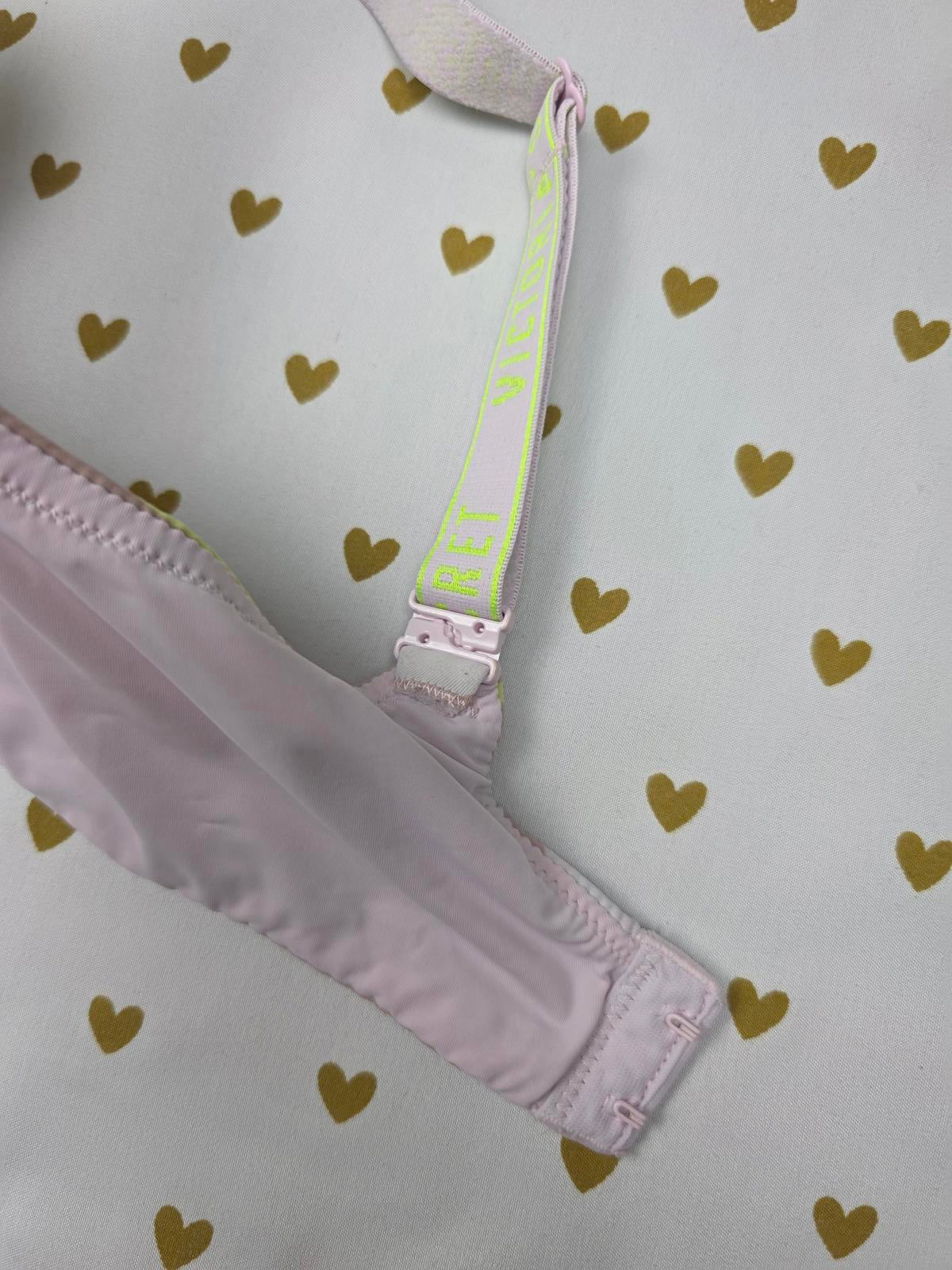 Victorias Secret Yellow Camo Camouflage Bra Logo Strap T Shirt Lightly Lined 34D