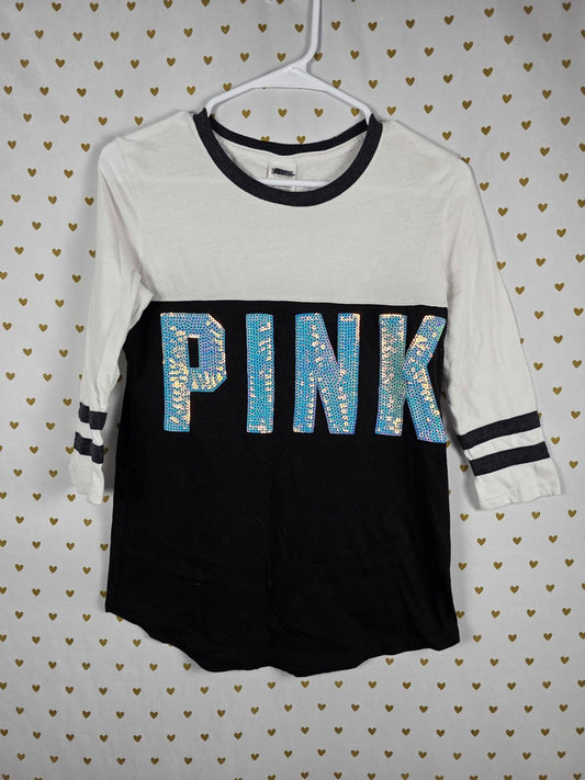 Victorias Secret PINK MERMAID BLING Quarter Sleeve Sequined Tee Shirt XS