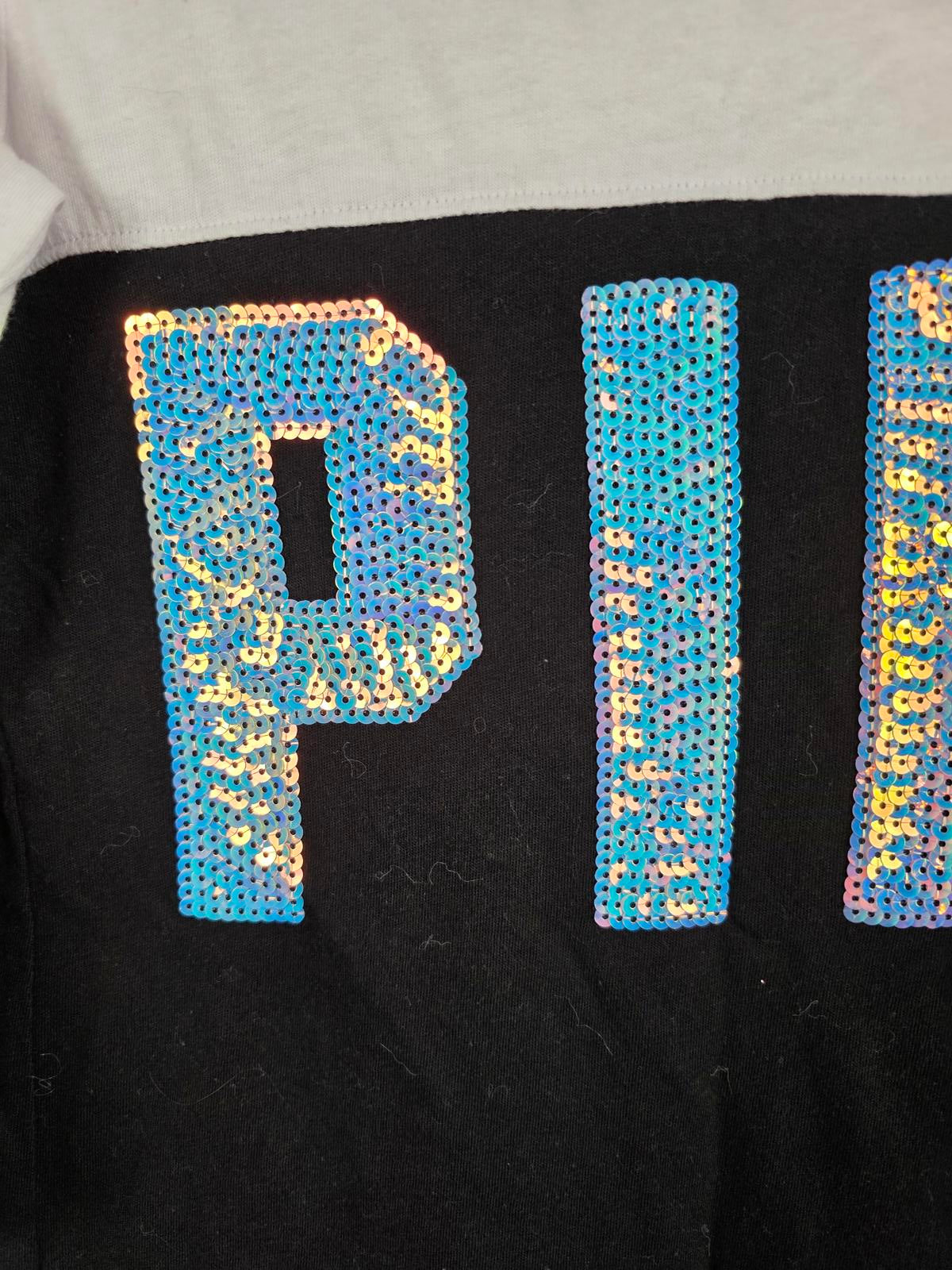 Victorias Secret PINK MERMAID BLING Quarter Sleeve Sequined Tee Shirt XS