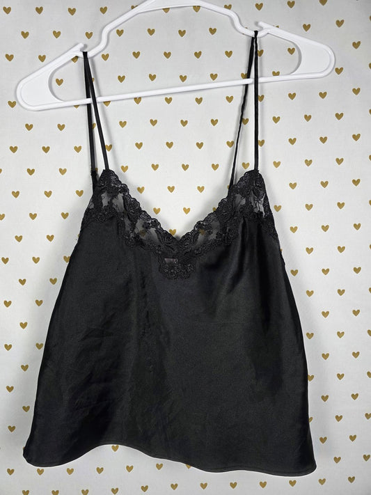Victorias Secret Vintage Black Satin tank top Babydoll Small Y2k