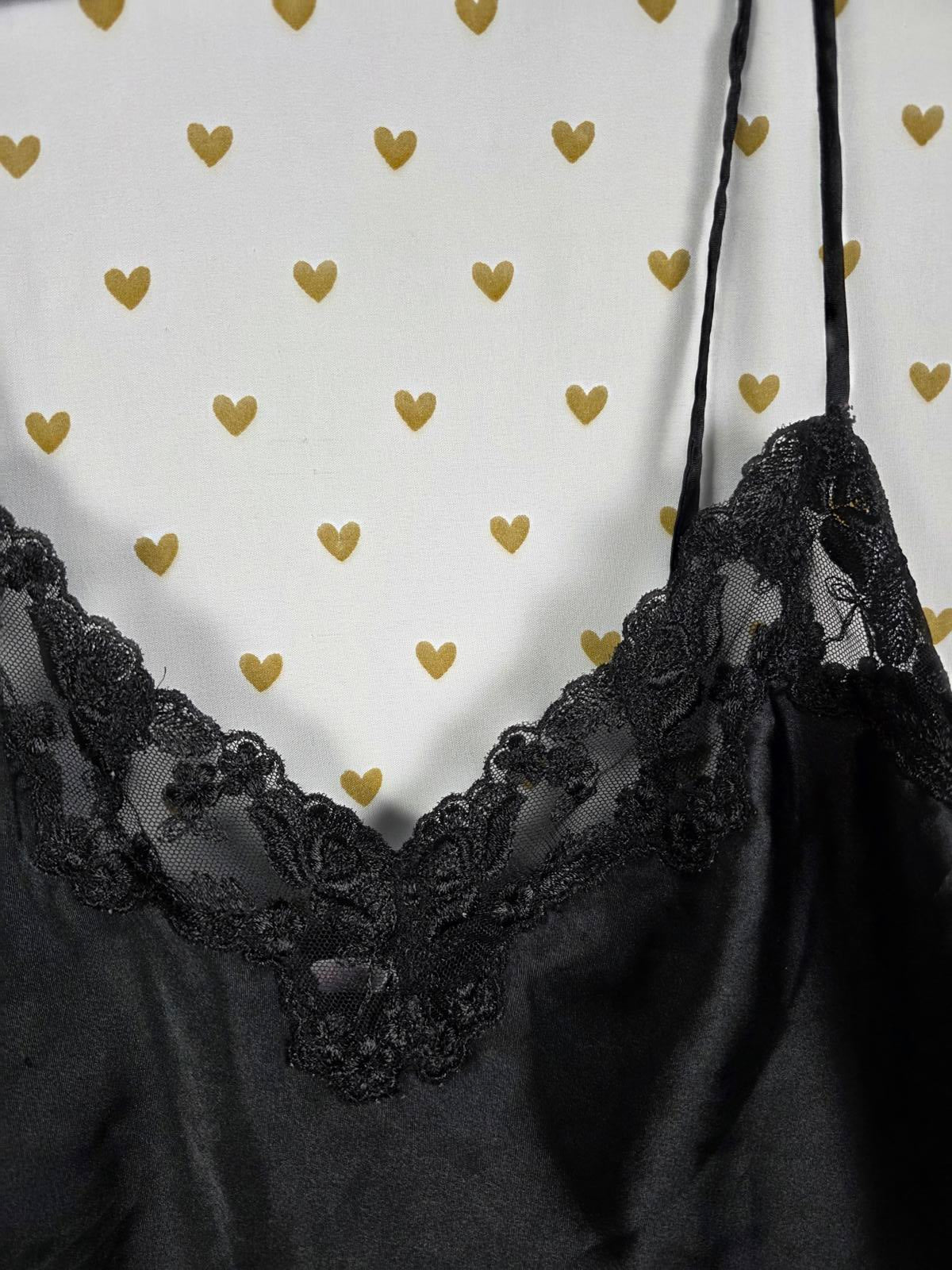 Victorias Secret Vintage Black Satin tank top Babydoll Small Y2k