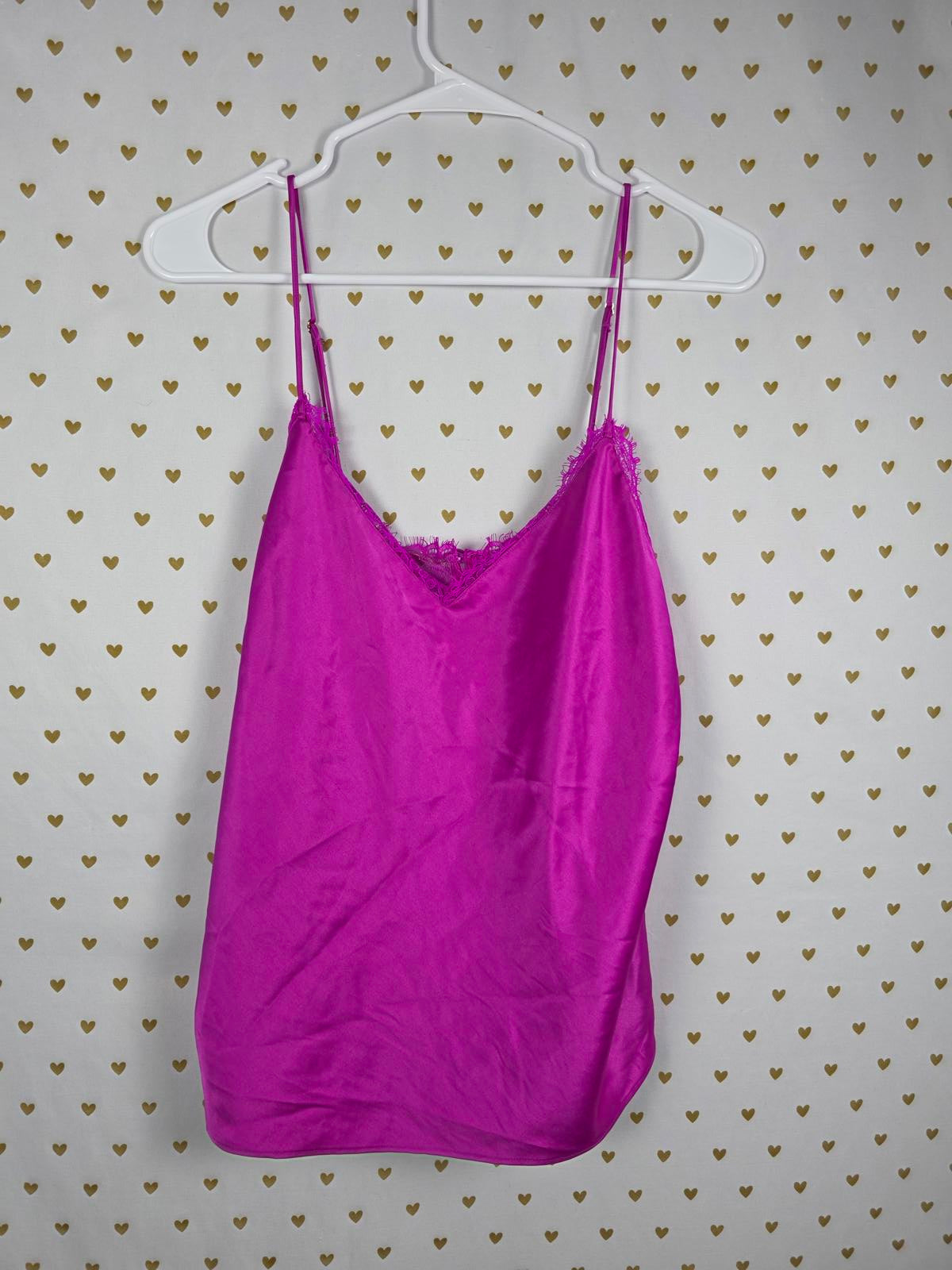 Victorias Secret PINK PURPLE Satin Babydoll Tank Top Lace LARGE Open Back