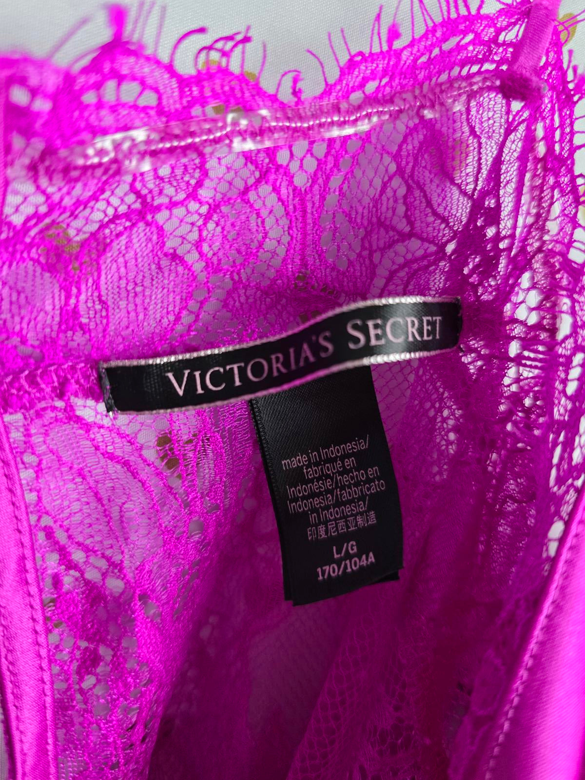 Victorias Secret PINK PURPLE Satin Babydoll Tank Top Lace LARGE Open Back