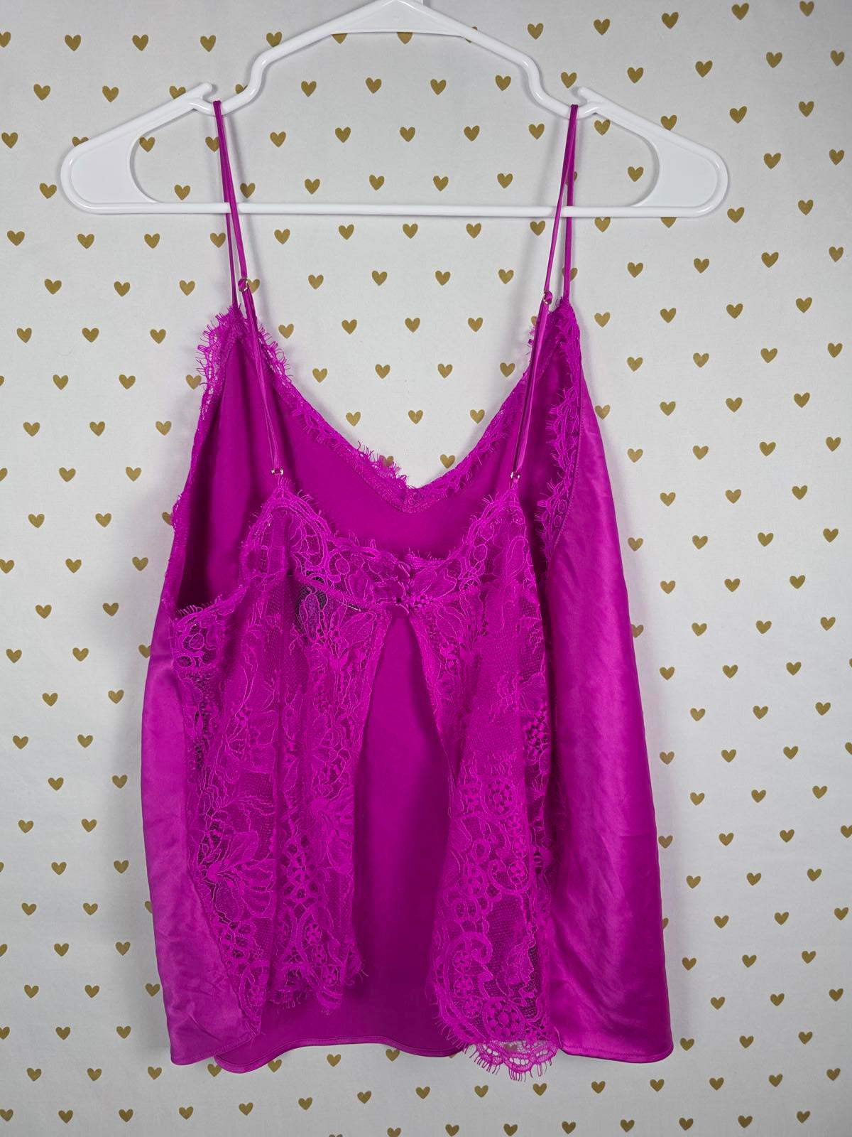Victorias Secret PINK PURPLE Satin Babydoll Tank Top Lace LARGE Open Back