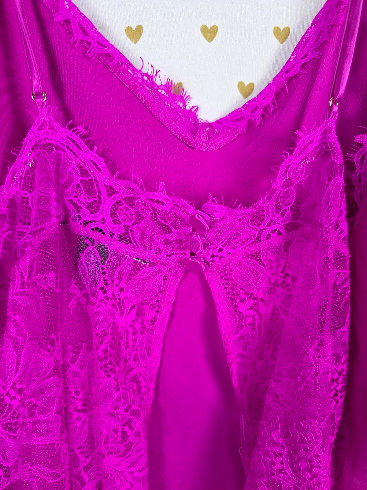 Victorias Secret PINK PURPLE Satin Babydoll Tank Top Lace LARGE Open Back